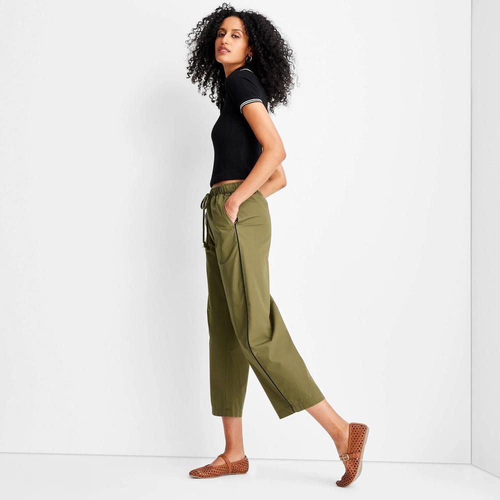 Womens Mid-Rise Barrel Leg Track Pants - Future Collective Dark Olive XS: Adjustable Waistband Product Image