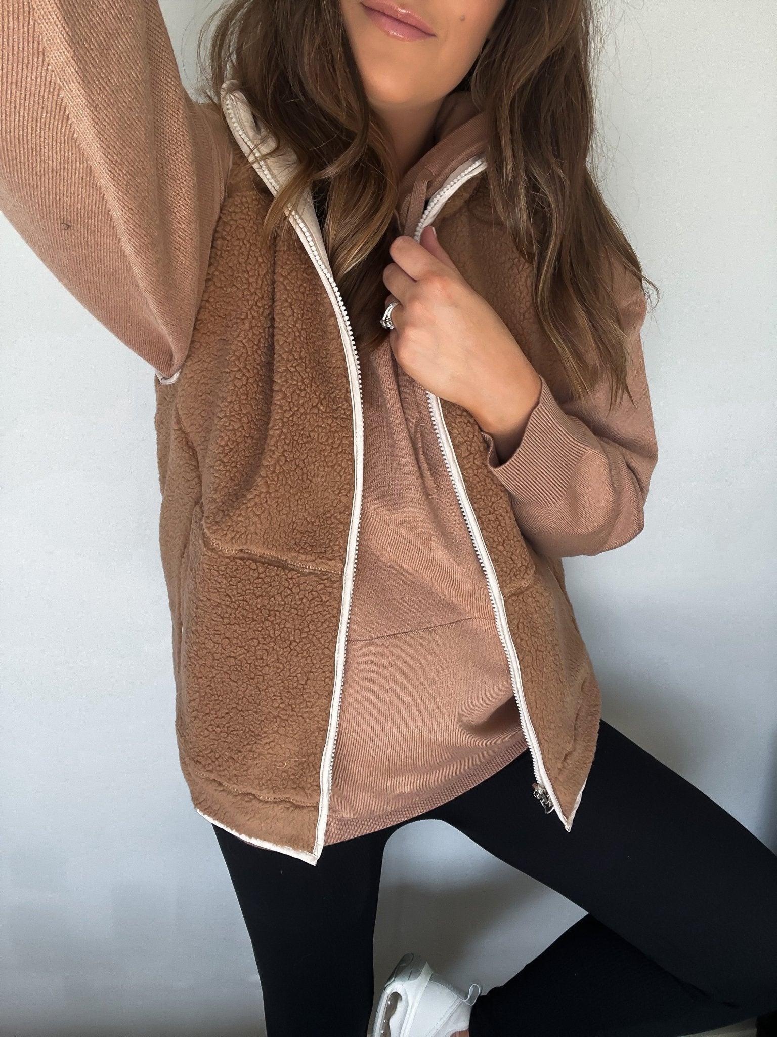 Reversible Fleece Quilted Zip Up Vest - Camel - FINAL SALE Product Image