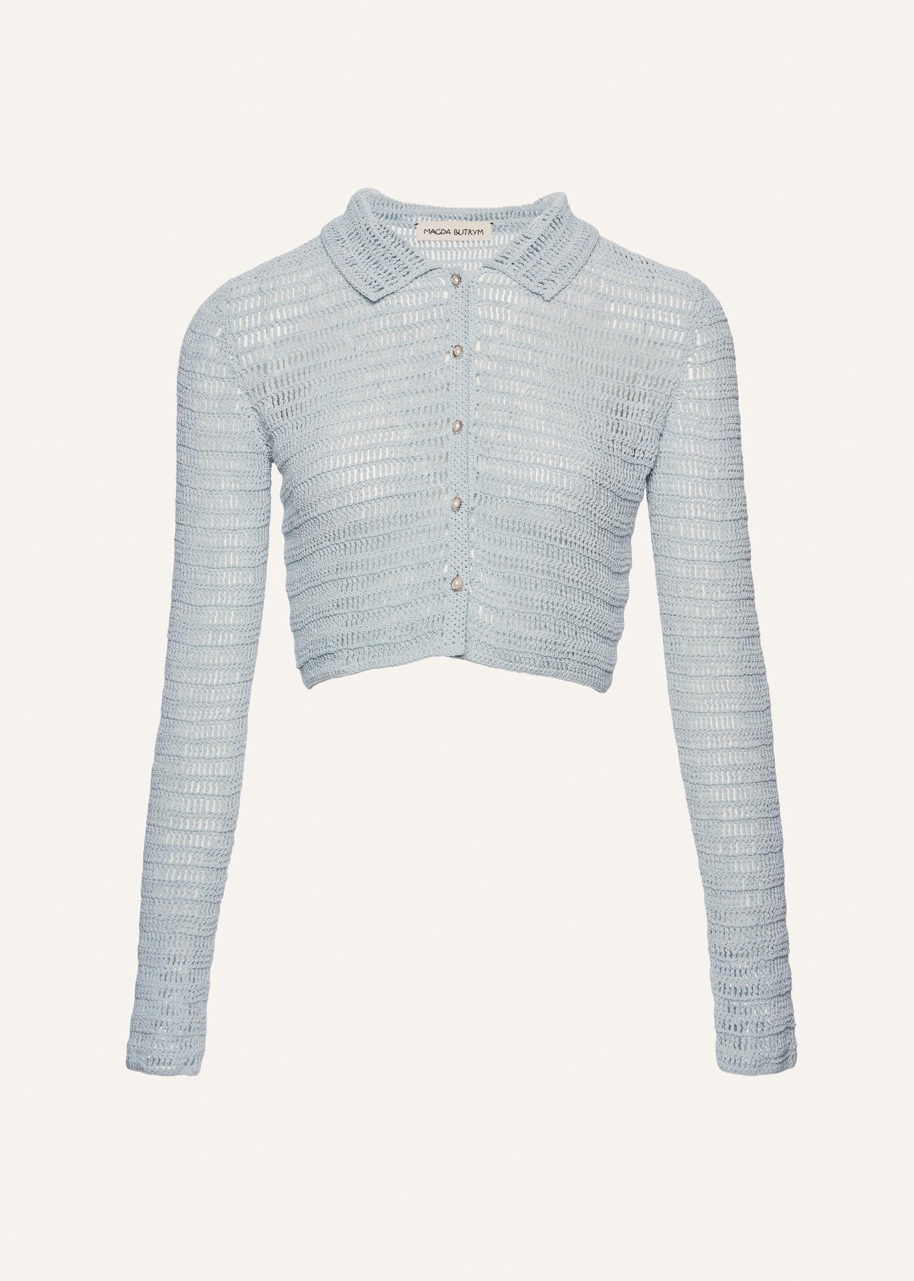 Cropped crochet jacket in light blue Product Image