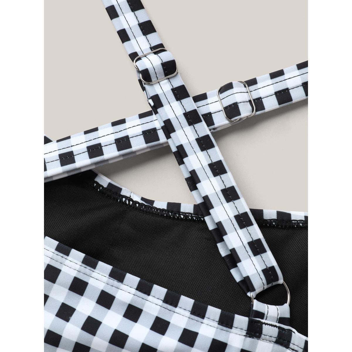 Plus Size Plaid Twist Front One-Piece Swimsuit Women's Swimwear Black Beach Twist Curve Bathing Suits High stretch One Pieces BloomChic 30/6X Product Image