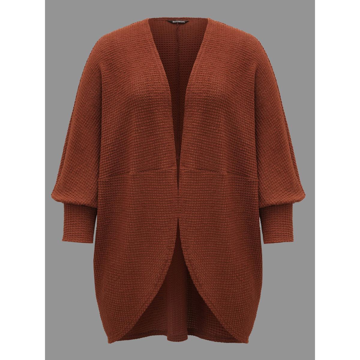 Plus Size Textured Curved Hem Lantern Sleeve Cardigan Women Russet Casual Texture Loose Everyday Kimonos BloomChic 14-16/1X Product Image