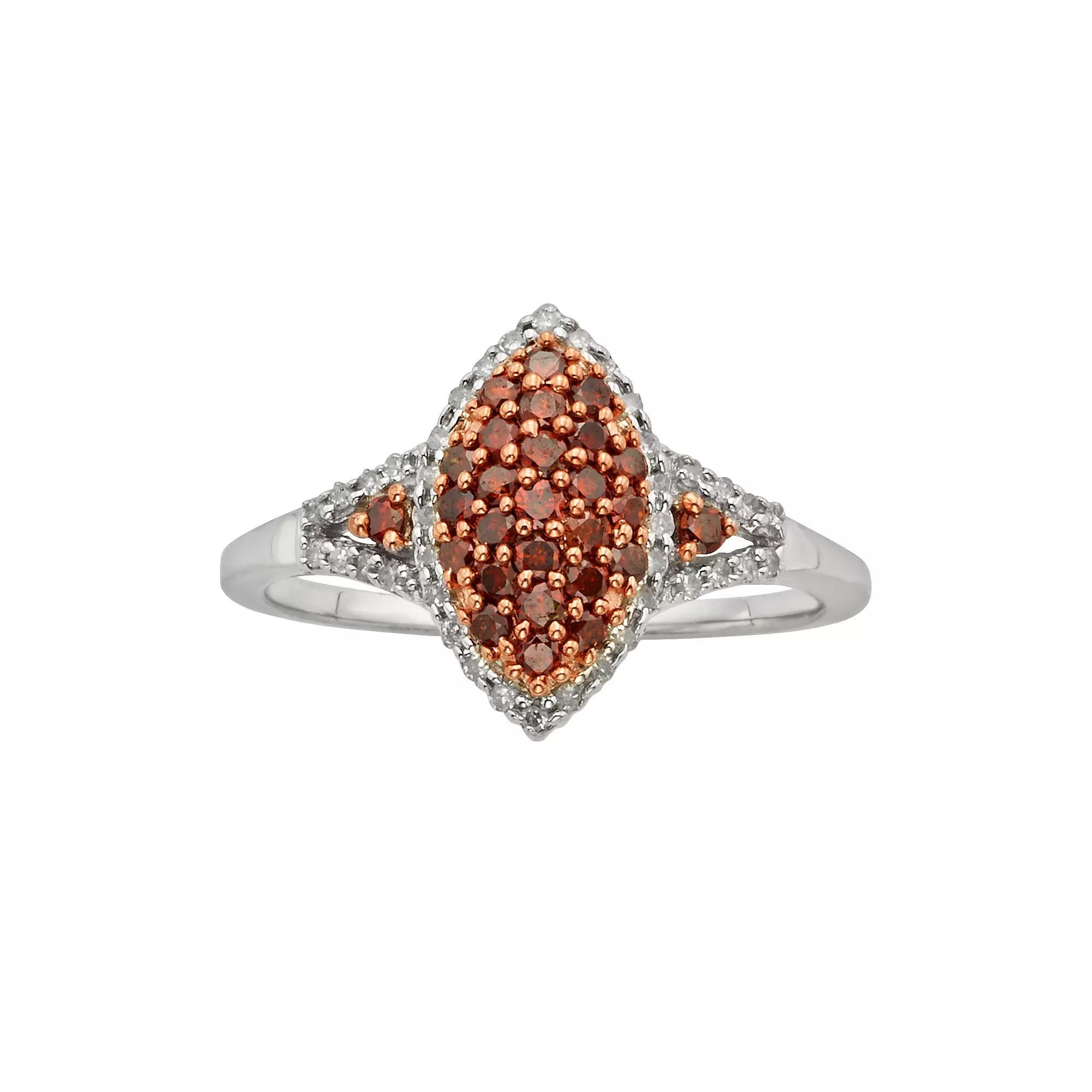 Jewelexcess Sterling Silver Two-Tone 1/2-ct. T.W. Red and White Diamond Marquise Ring, Womens Product Image