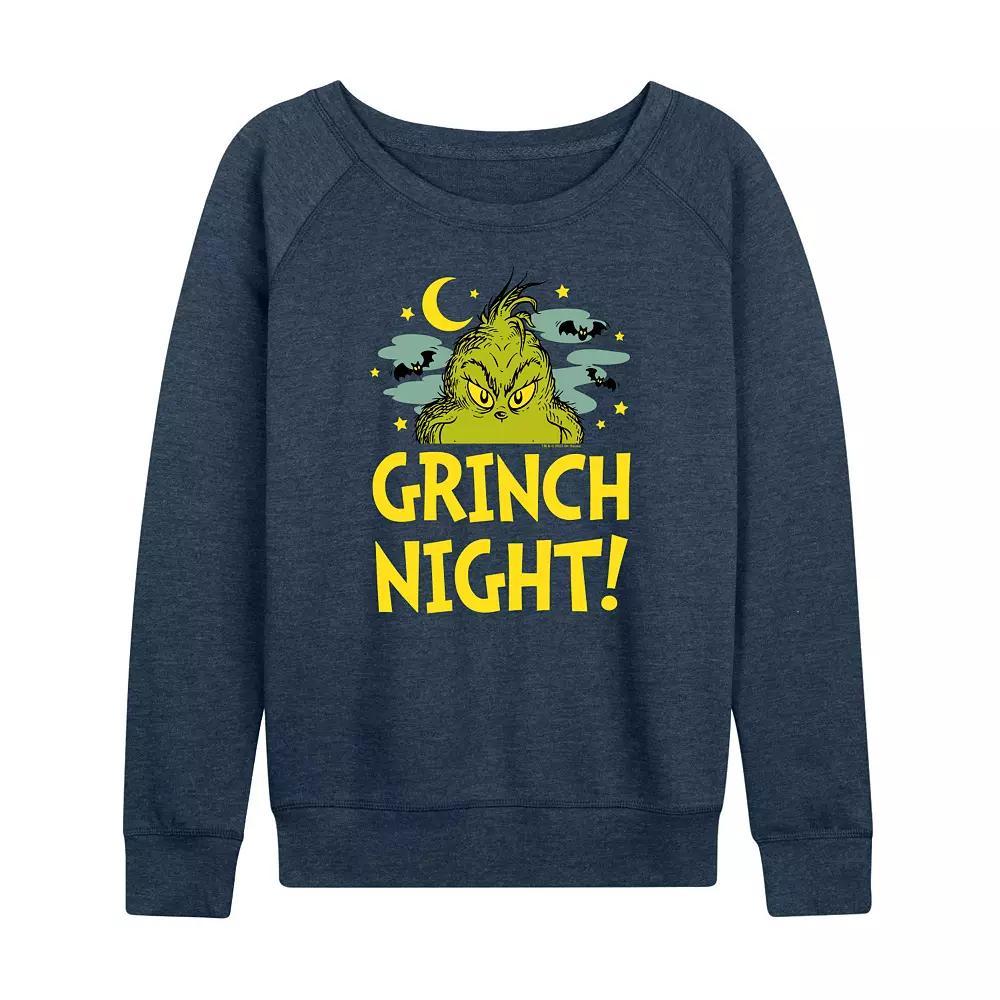 Women's Dr. Seuss Grinch Night Halloween French Terry Long Sleeve Tee, Size: Medium, Heather Grey Product Image