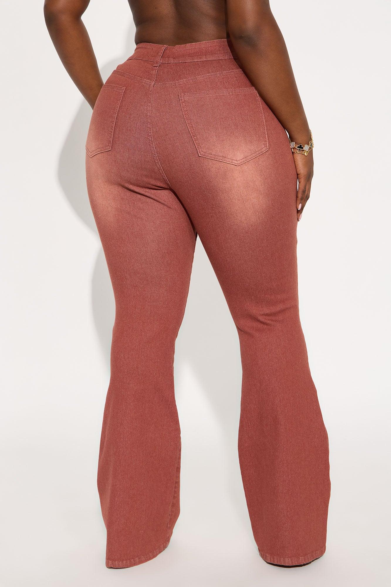 Fatal Attraction Stretch Flare Jeans - Burgundy Product Image