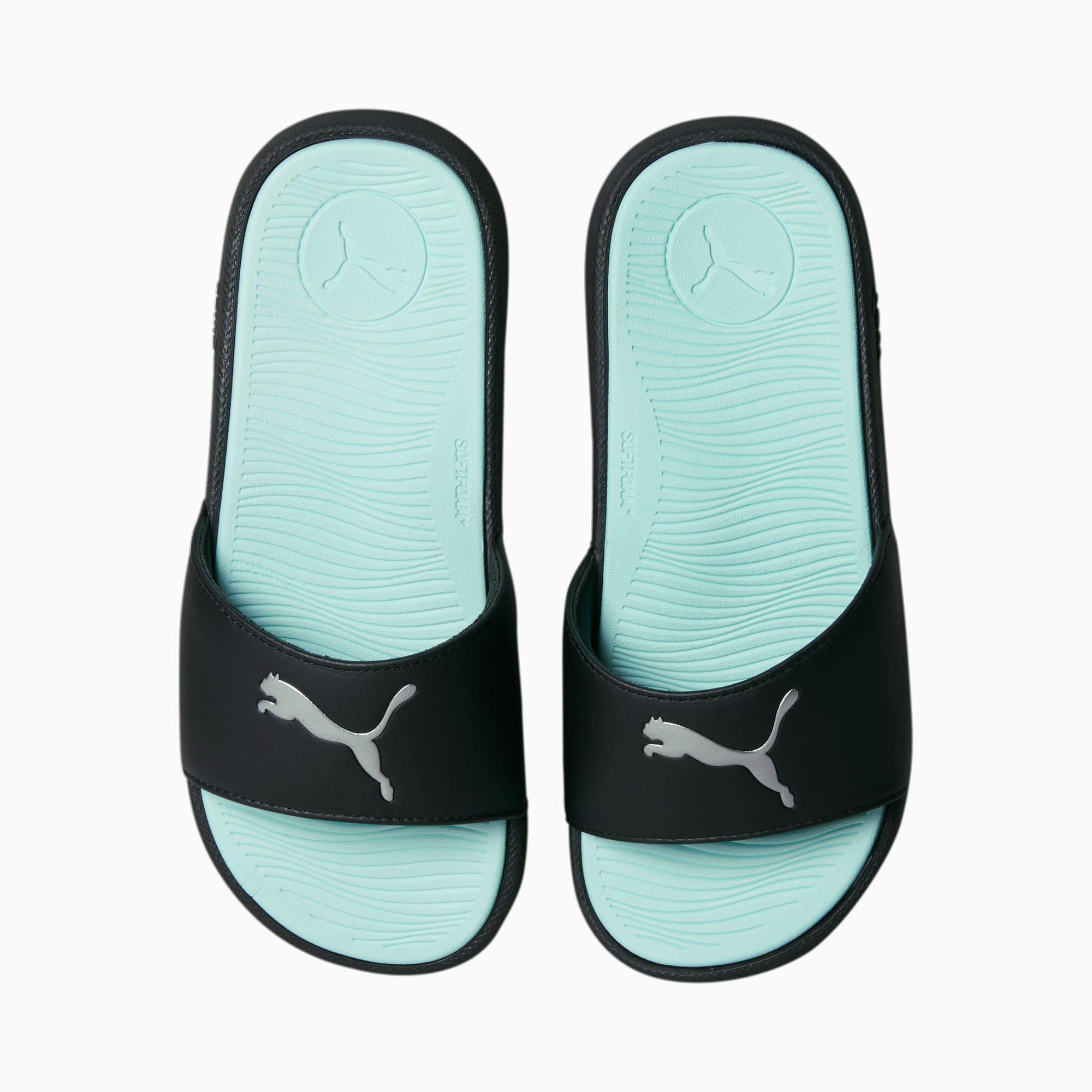 PUMA Cool Cat 2.0 Sport Women's Slides in Black/Silver/Fair Aqua Product Image