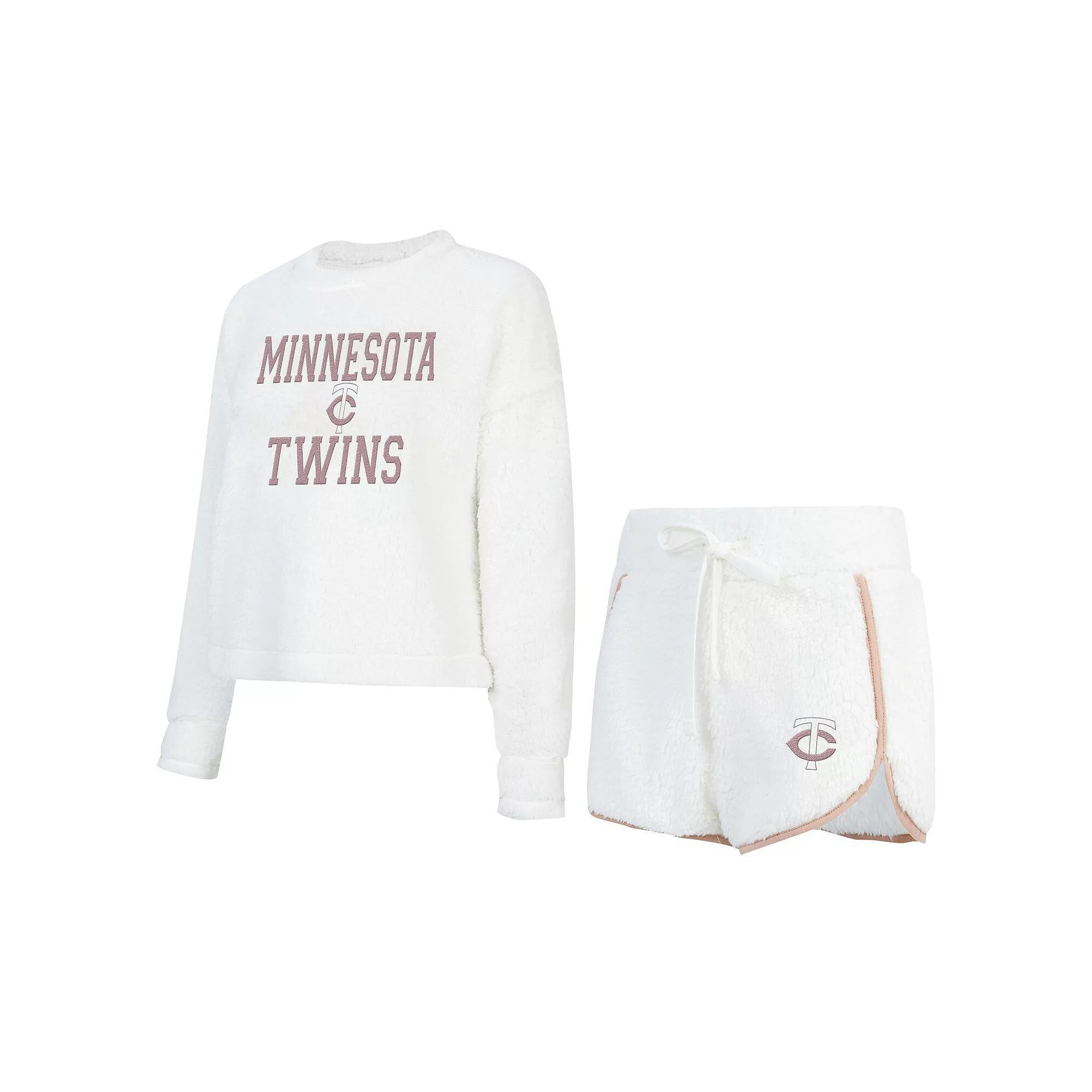 Women's Concepts Sport White Minnesota Twins Painter Sherpa Long Sleeve T-Shirt & Short Set, Size: Small Product Image