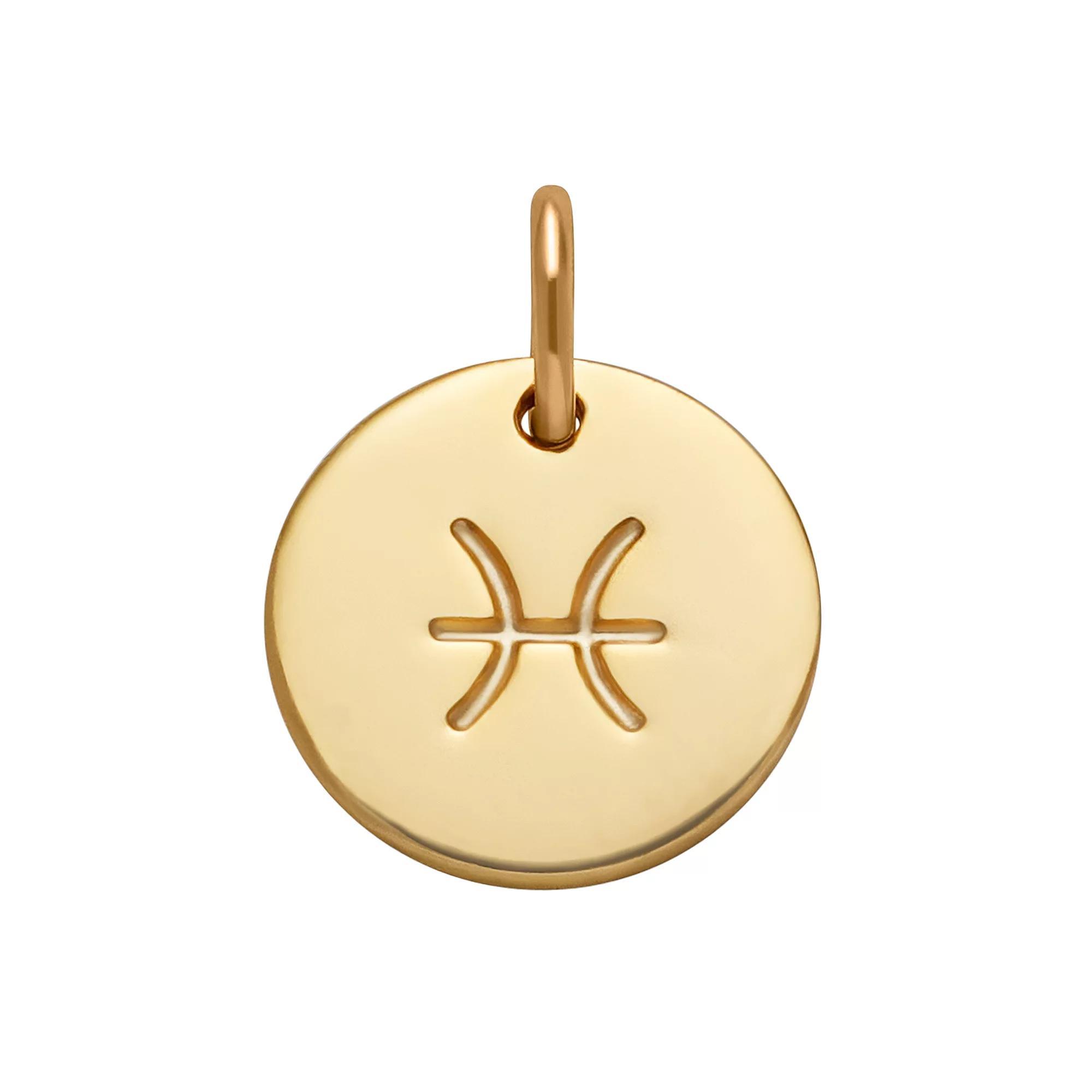 PRIMROSE 18k Gold Over Silver Etched Zodiac Disc Charm, Women's, Gold Tone Pisces Product Image