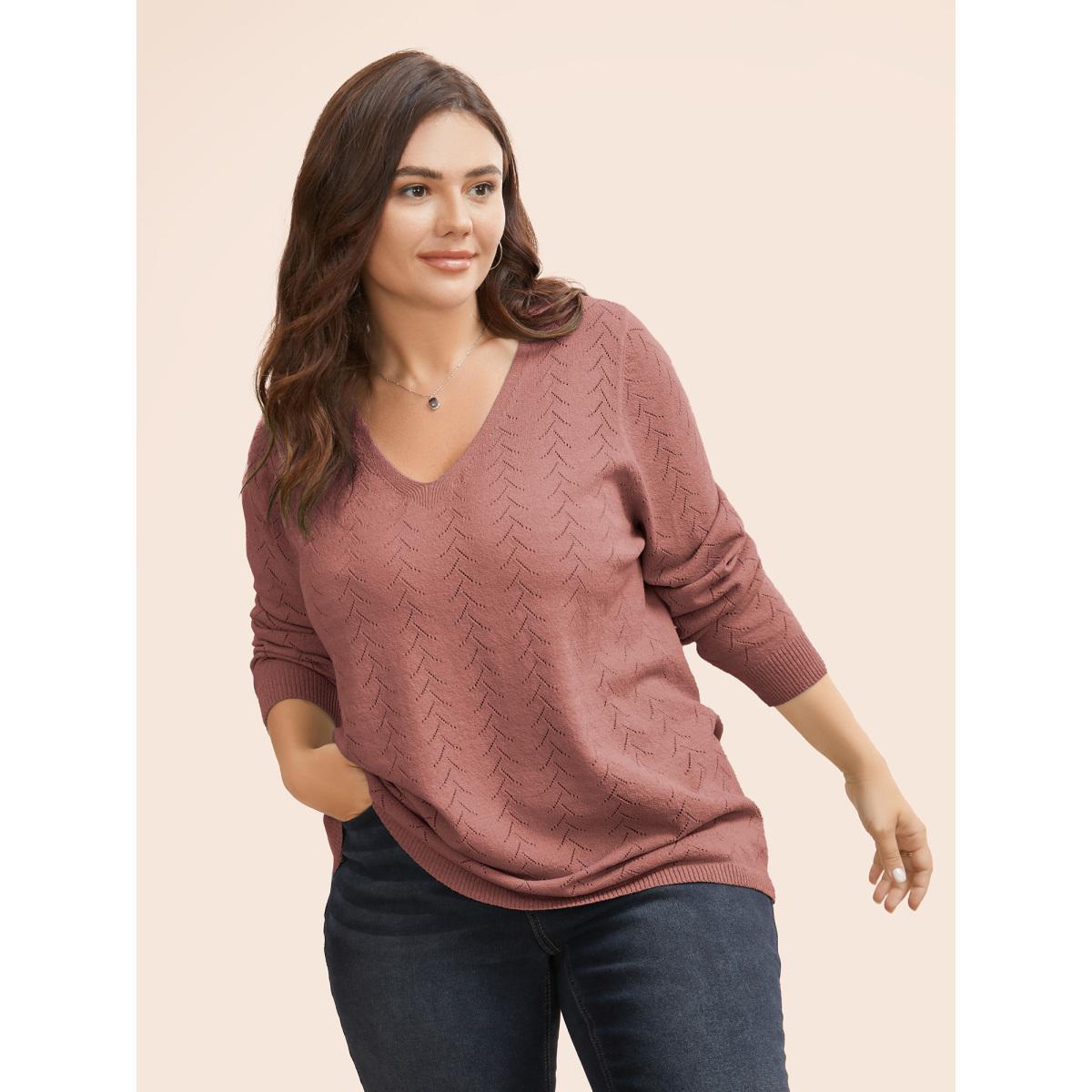 Plus Size Texture V Neck Lightweight Pullover Dirtypink Women Casual Long Sleeve V-neck Everyday Pullovers BloomChic 22-24/3X Product Image