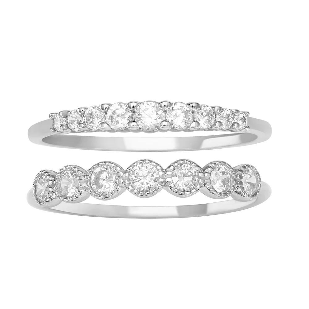 PRIMROSE Sterling Silver Cubic Zirconia Studded Two Ring Set, Women's, Size: 8 Product Image