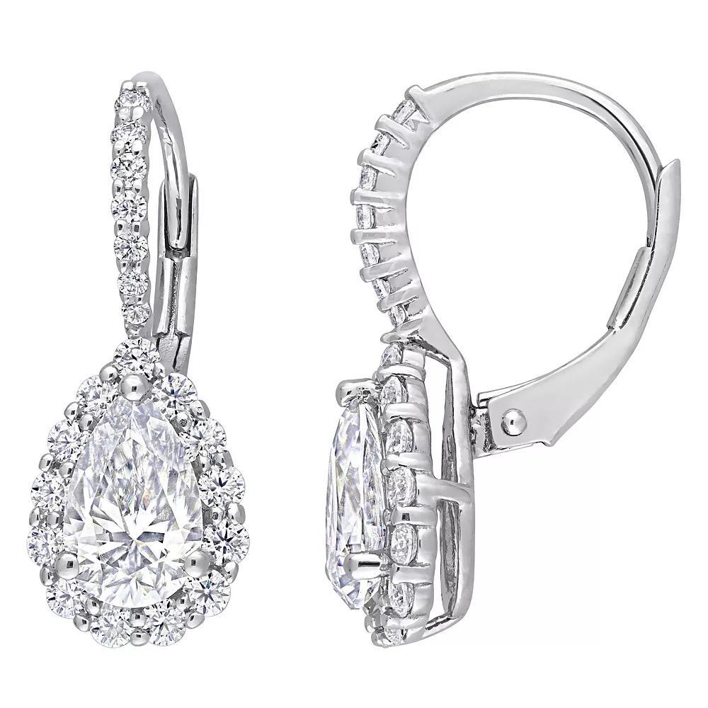 Stella Grace Sterling Silver 2 5/8 Carat T.W. Lab-Created Moissanite Teardrop Halo Leverback Earrings, Women's Product Image