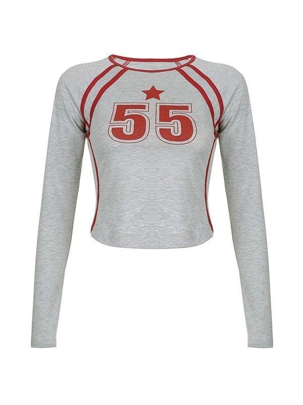 Contrast Trim Printed Long Sleeve Crop Top Product Image
