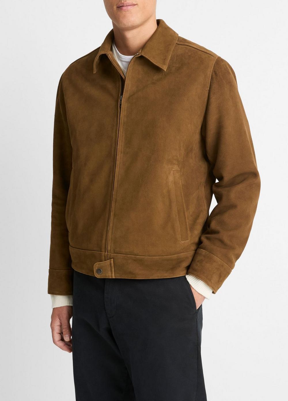 Mens Shearling-Collar Suede Short Jacket, Dark Timberwood, Size XXL Vince Product Image