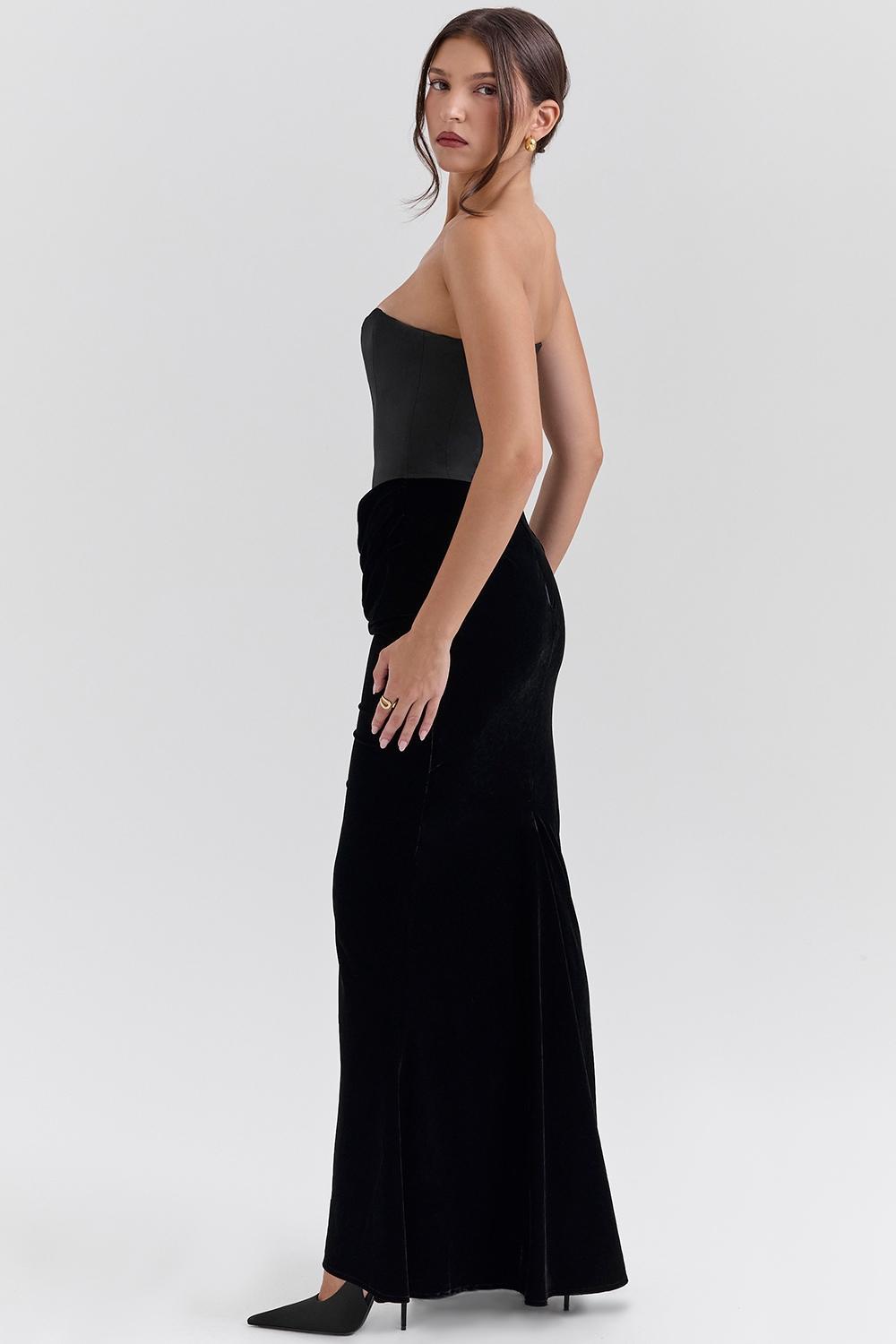 Persephone  black velvet strapless corset maxi dress Product Image