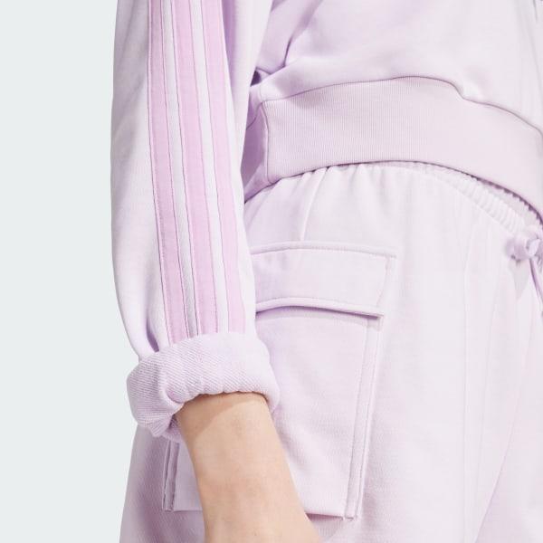 adidas Essentials 3-Stripes French Terry Crop Hoodie Ice Lavender M Womens Product Image