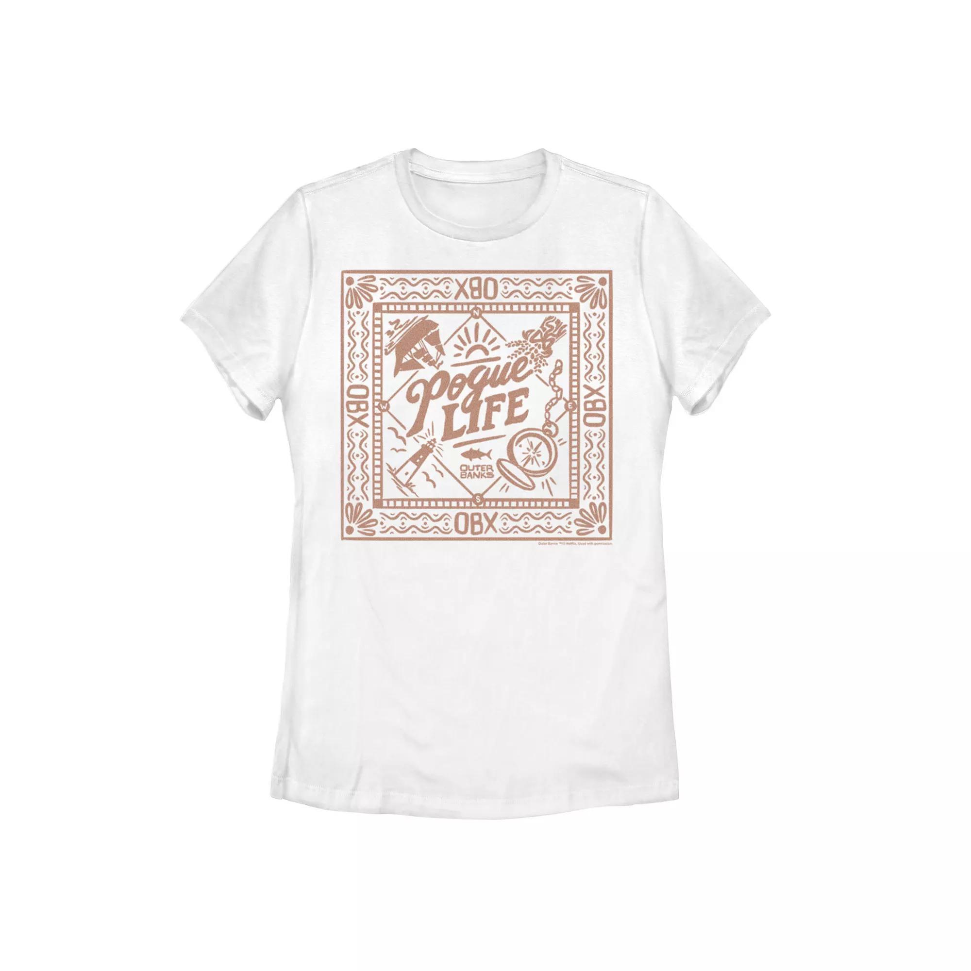 Juniors' Outer Banks Pogue Life Bordered Logo Tee, Girl's, Size: Large, White Product Image