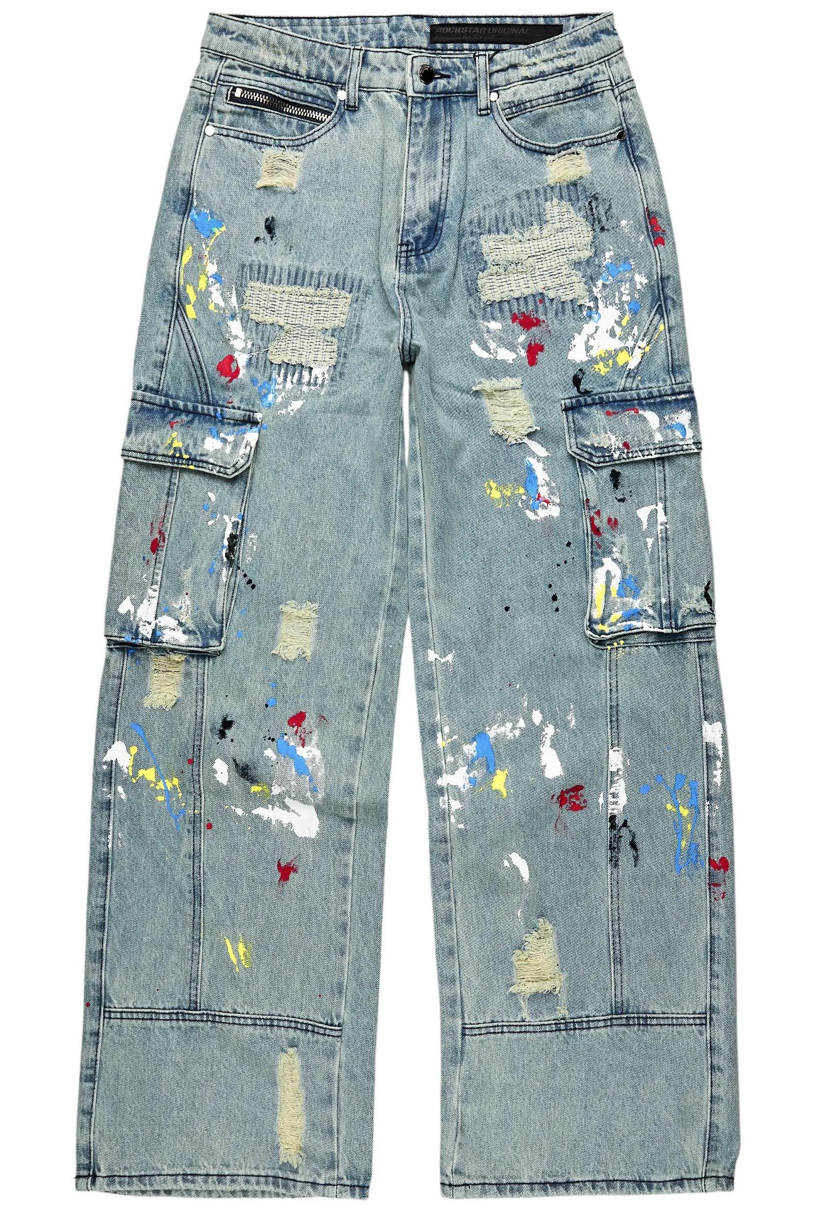 Namas Light Blue Painter Baggy Cargo Jean Male Product Image