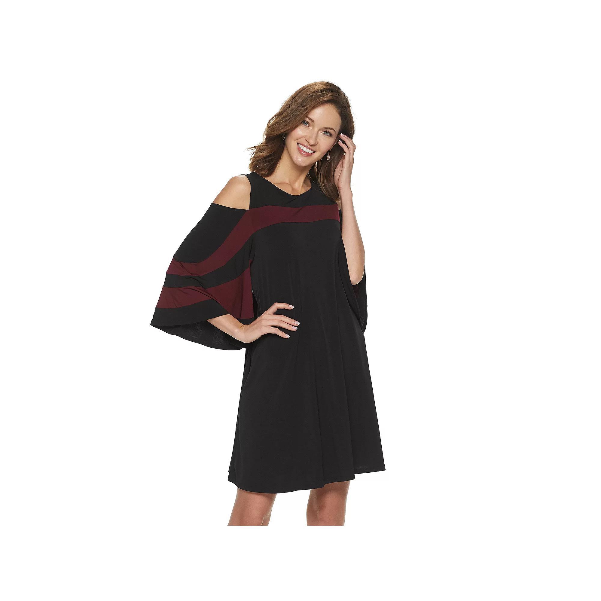 Womens Nina Leonard Draped Sleeve Cold-Shoulder Dress Product Image