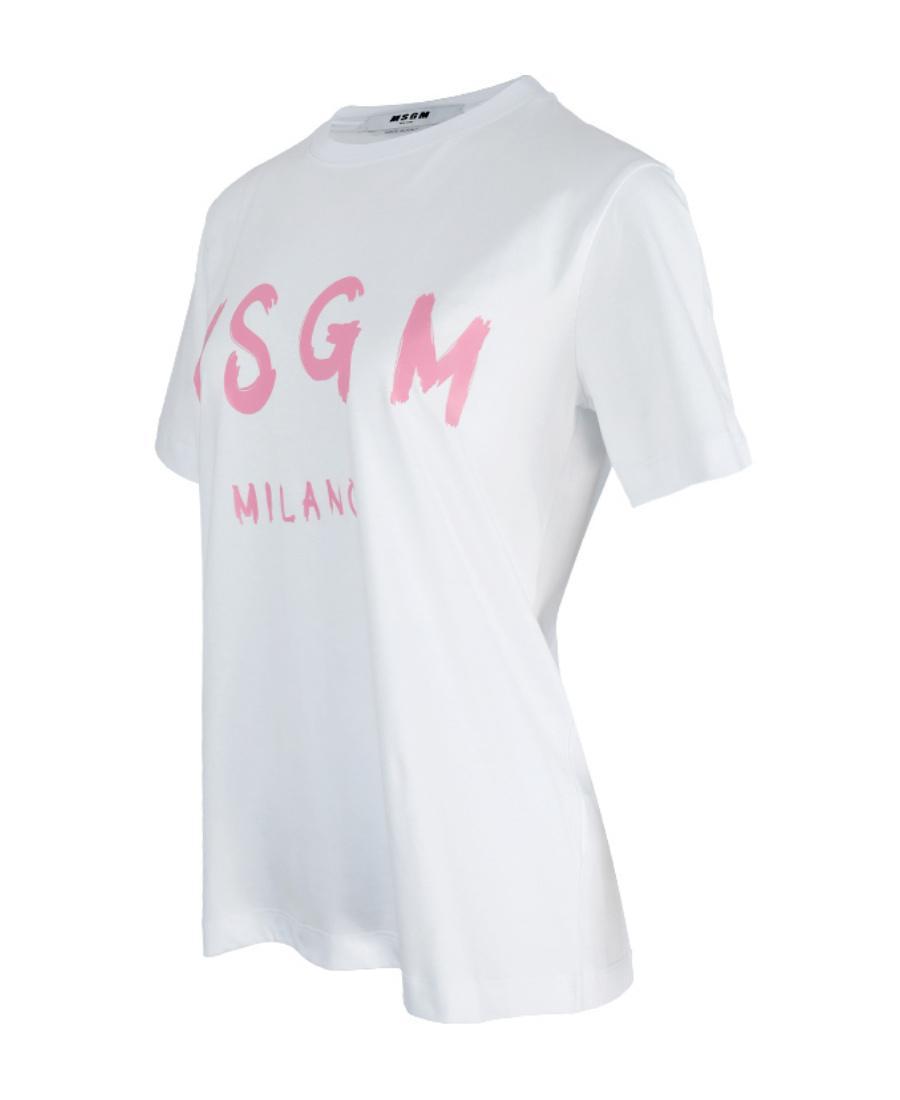 MSGM Logo Printed Crewneck T-shirt In White Product Image