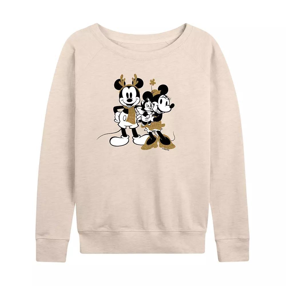 Disney's Mickey and Minnie Mouse Women's Sparkle French Terry Long Sleeve Tee, Size: XL, Beige Product Image