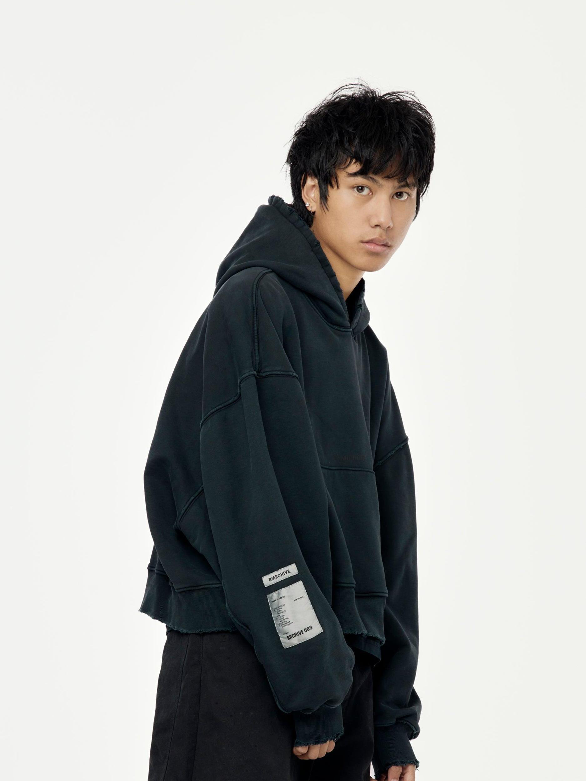 HEAVY TERRY SHORT HOODIE (Stonewash Black) Product Image