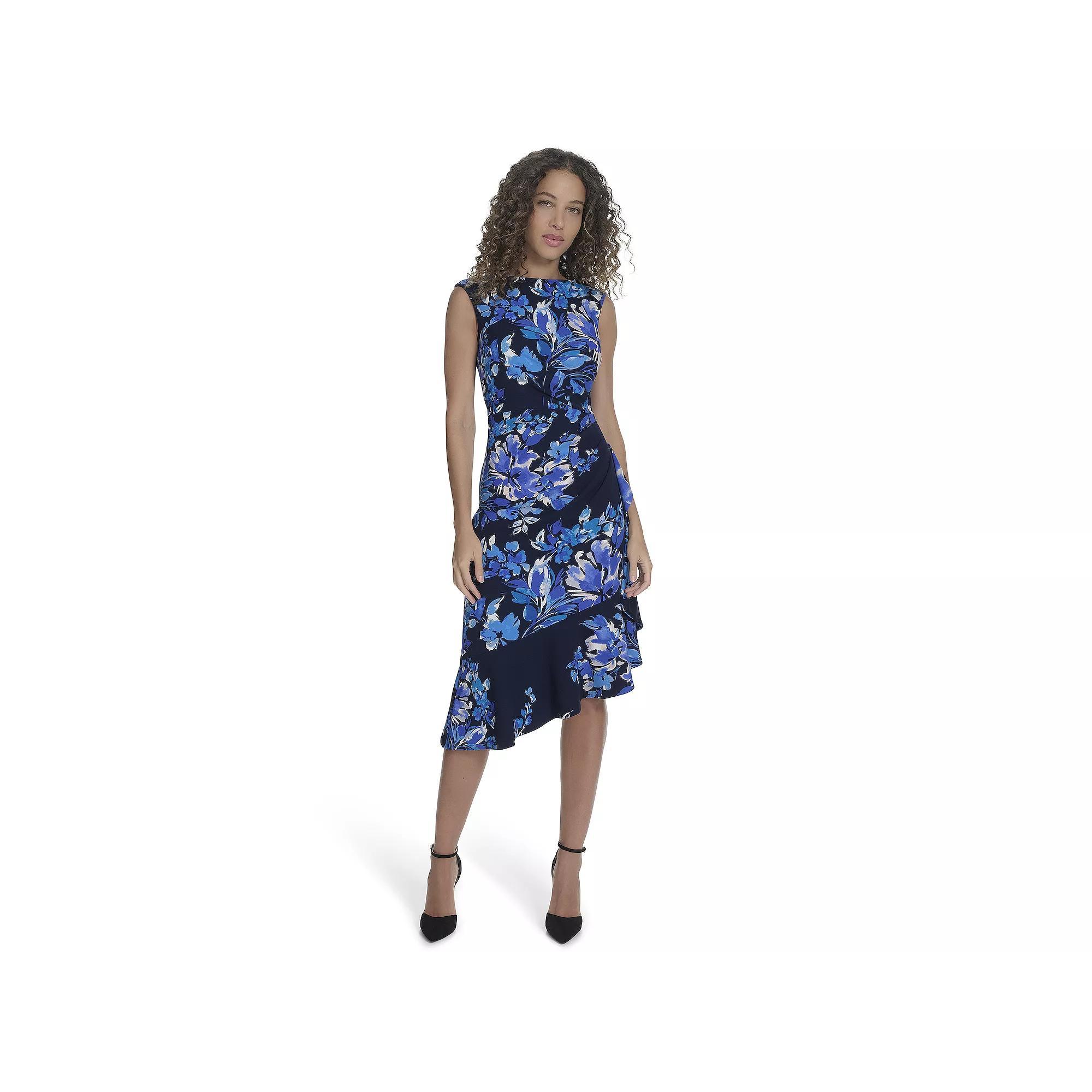 Women's Andrew Marc Sleeveless Asymmetrical Hem Dress, Size: 8, Blue Print Product Image