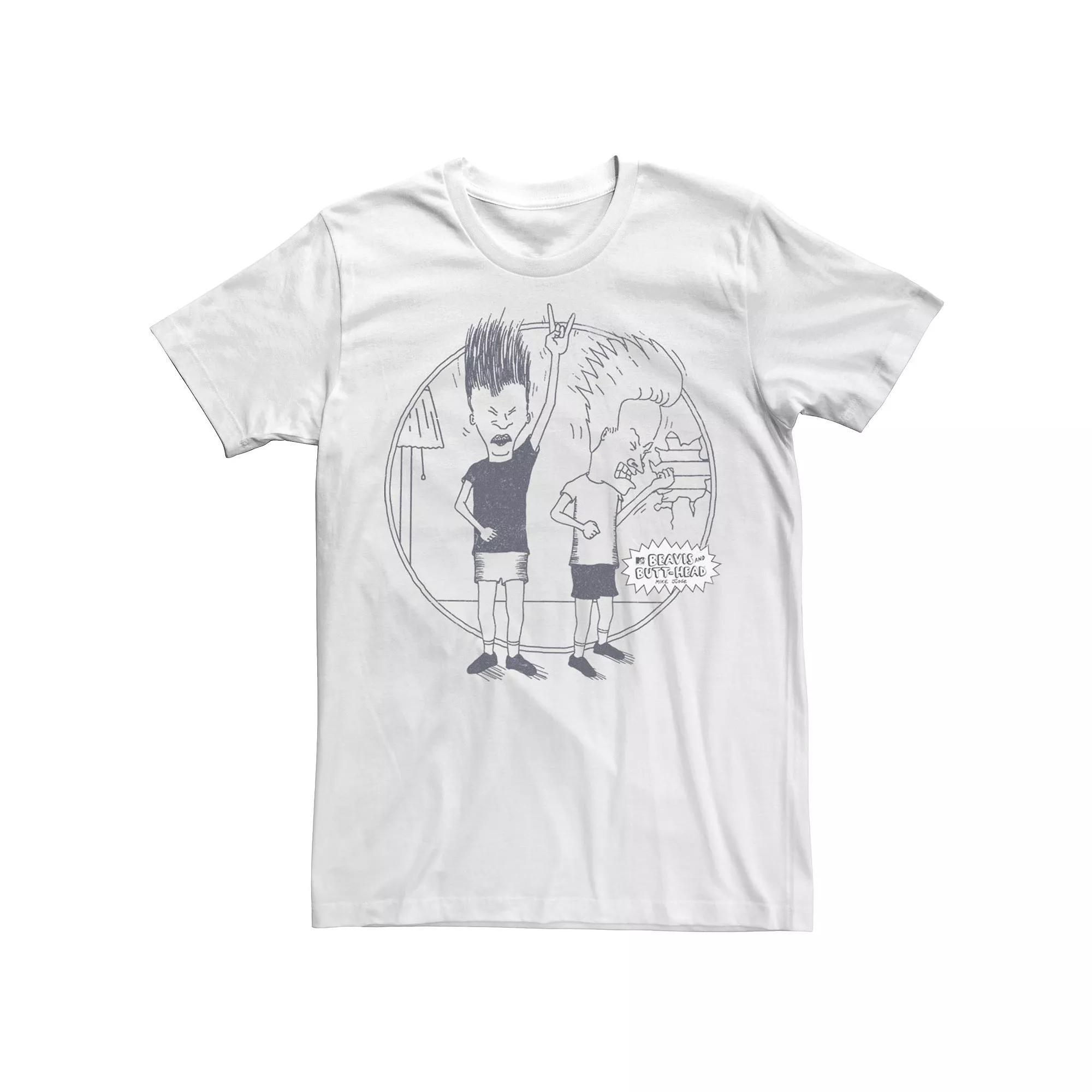 Men's Beavis And Butthead Rock Out Outline Short Sleeve Tee, Size: XL, White Product Image
