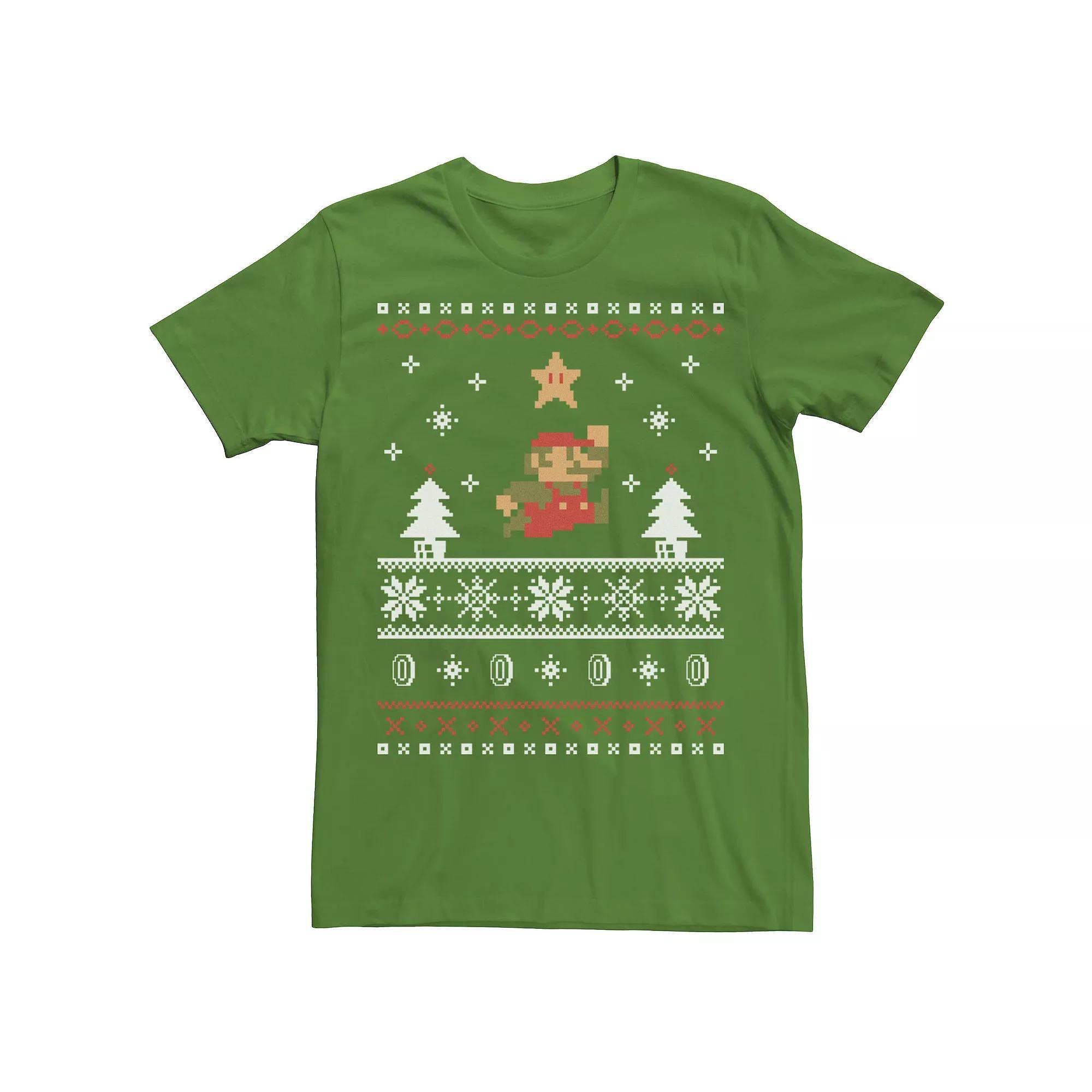 Men's Nintendo Super Mario Christmas Star Pixels Tee, Size: Medium, Kelly Product Image