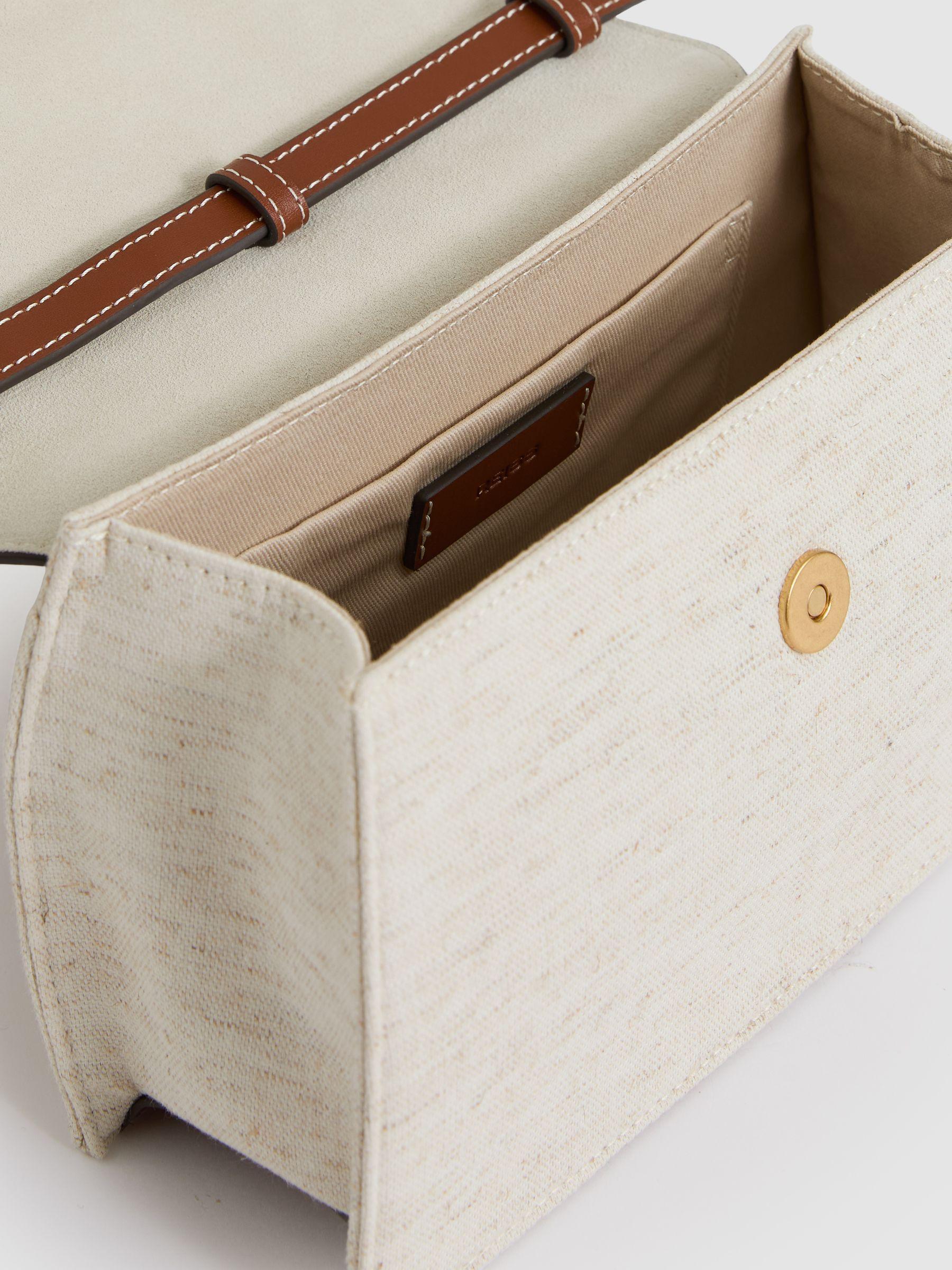 Leather And Cotton Top Handle Bag in Natural Product Image