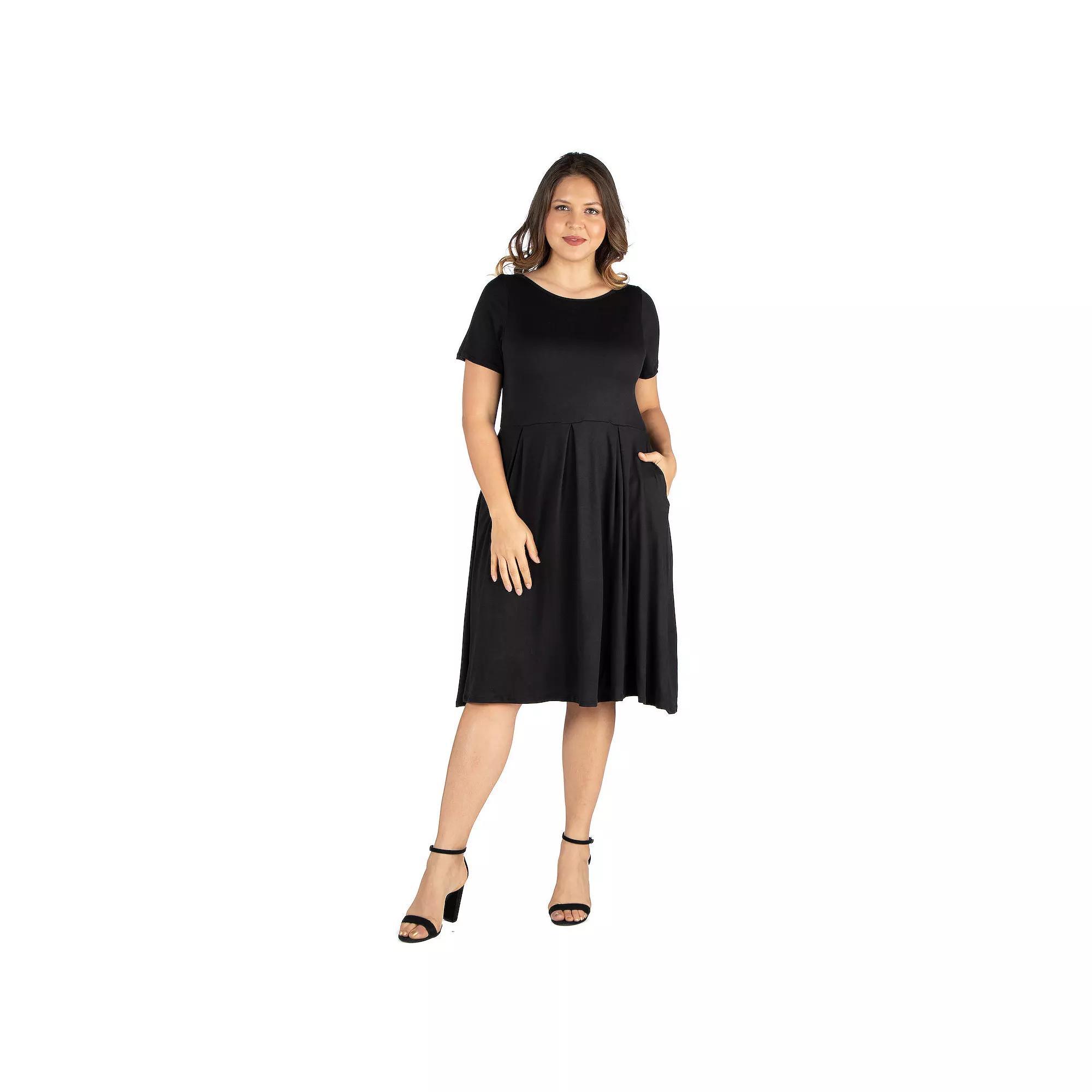 Plus Size 24Seven Comfort Apparel Ruffled Midi Skater Dress, Women's, Size: 1XL, Brown Product Image