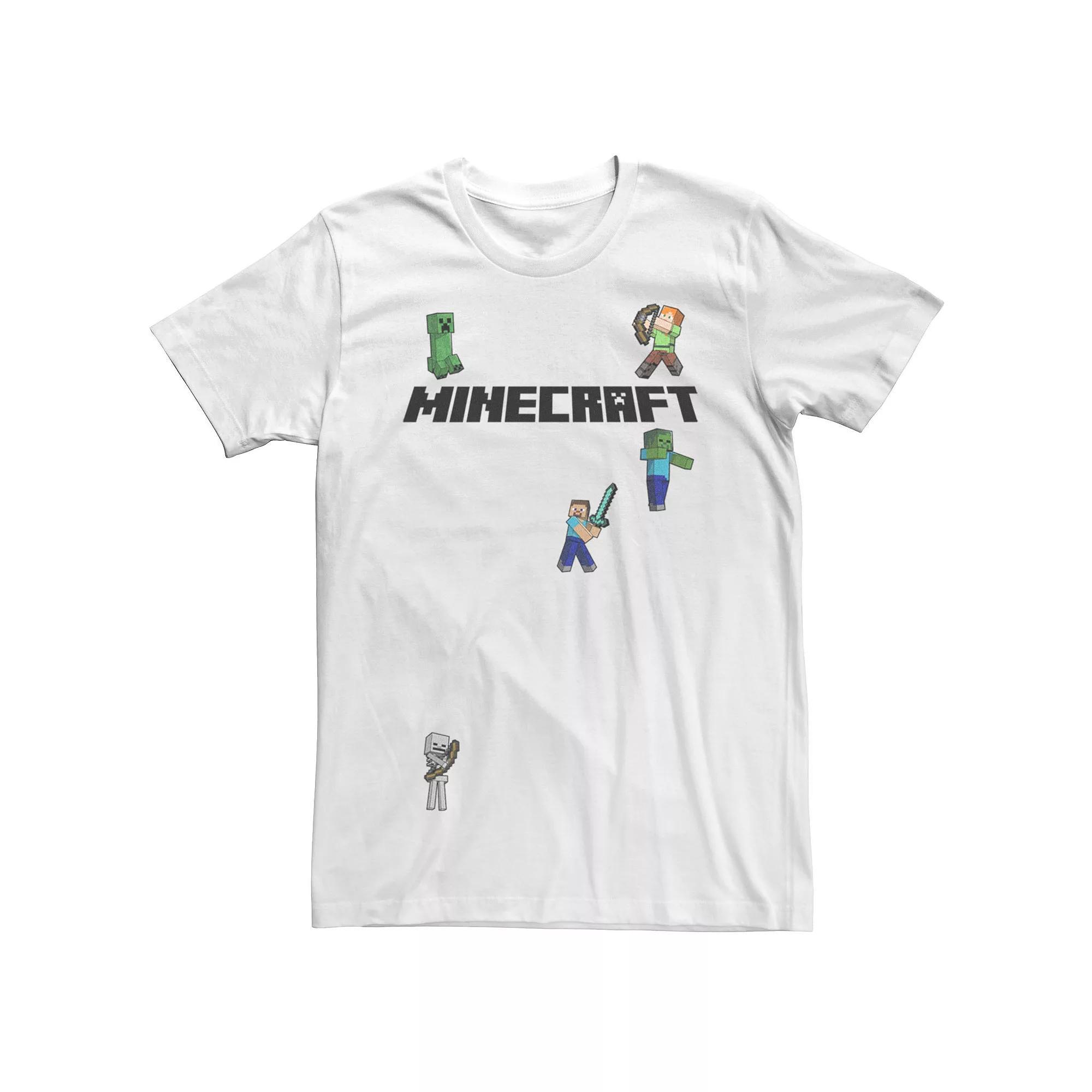 Men's Minecraft Creep Skeleton Zombie Sprites Overworld Logo Tee, Size: XL, White Product Image