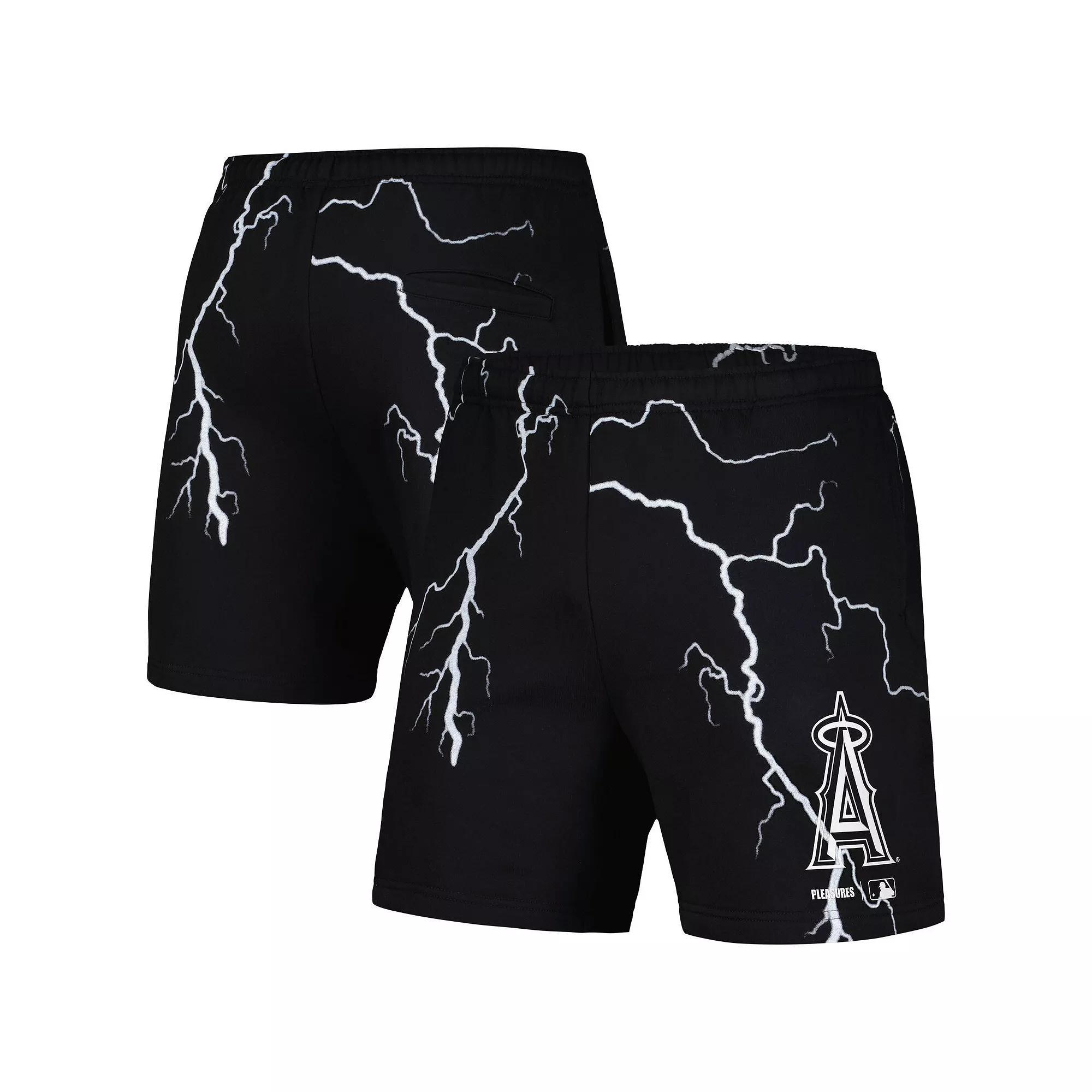 Men's PLEASURES  Black Cincinnati Reds Lightning Shorts, Size: Small, Red Black Product Image