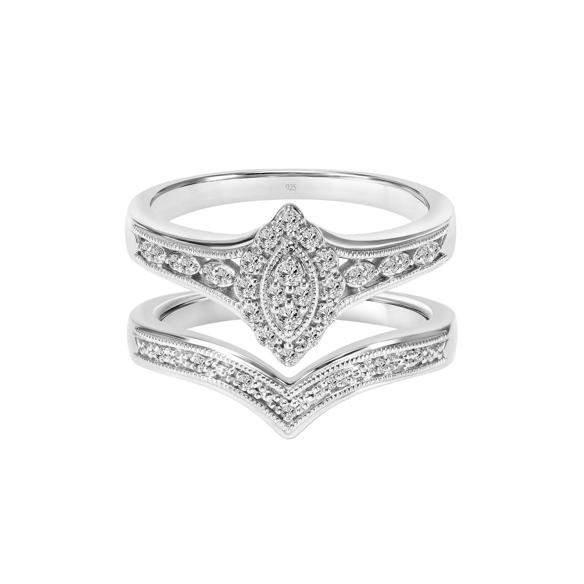 Love Always Sterling Silver 1/5 Carat T.W. Diamond Marquise-Shape Engagement Ring Set, Womens Product Image
