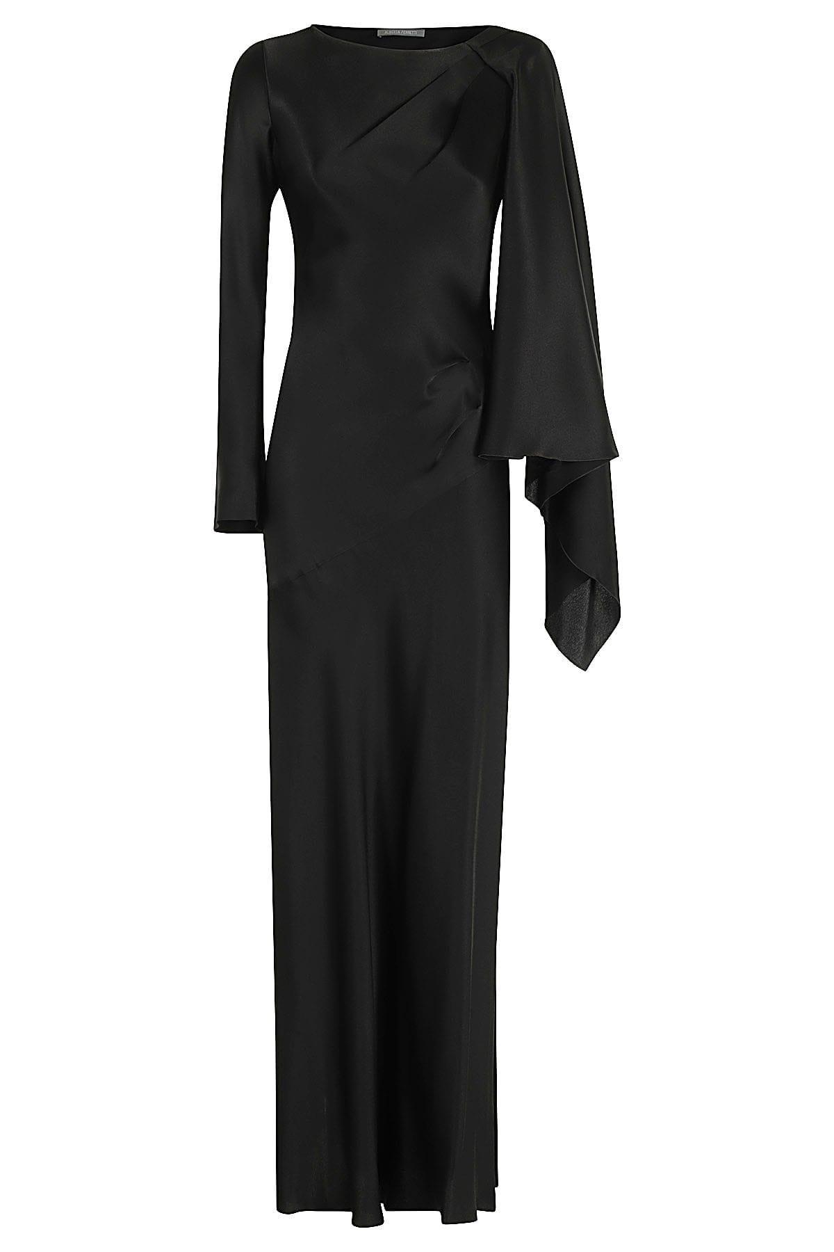 ALBERTA FERRETTI Long Sleeve Satin Long Dress In Black Product Image