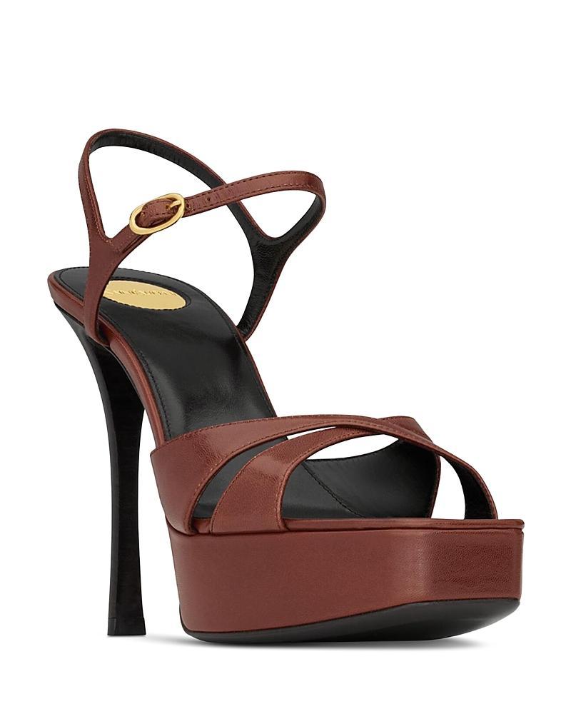 Saint Laurent Womens Debbie Platform Sandals in Metallic Leather Product Image