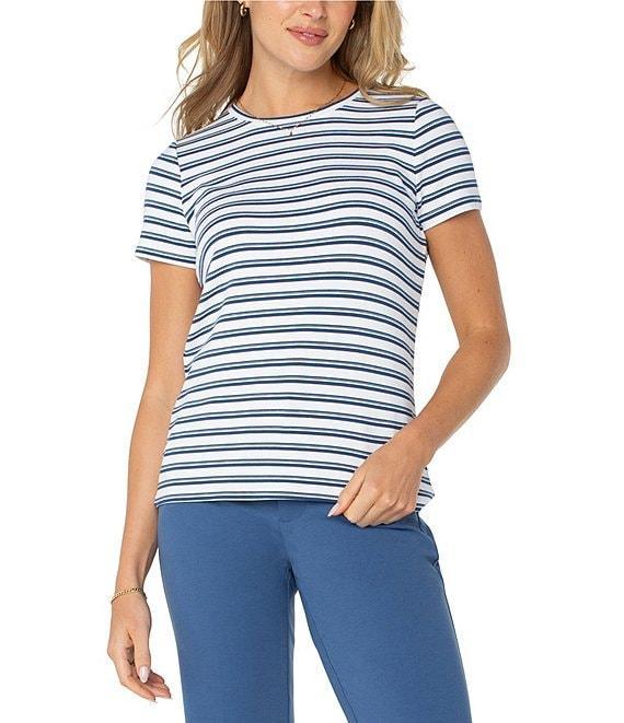 Liverpool Los Angeles Stripe Knit Crew Neck Short Sleeve Slim Fit Tee Shirt Product Image