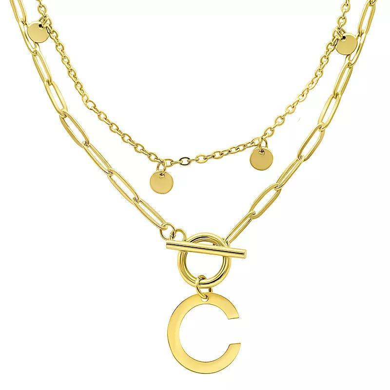 Adornia 14k Gold Plated Layered Initial Toggle Necklace, Women's, Size: 17-19" ADJ Product Image