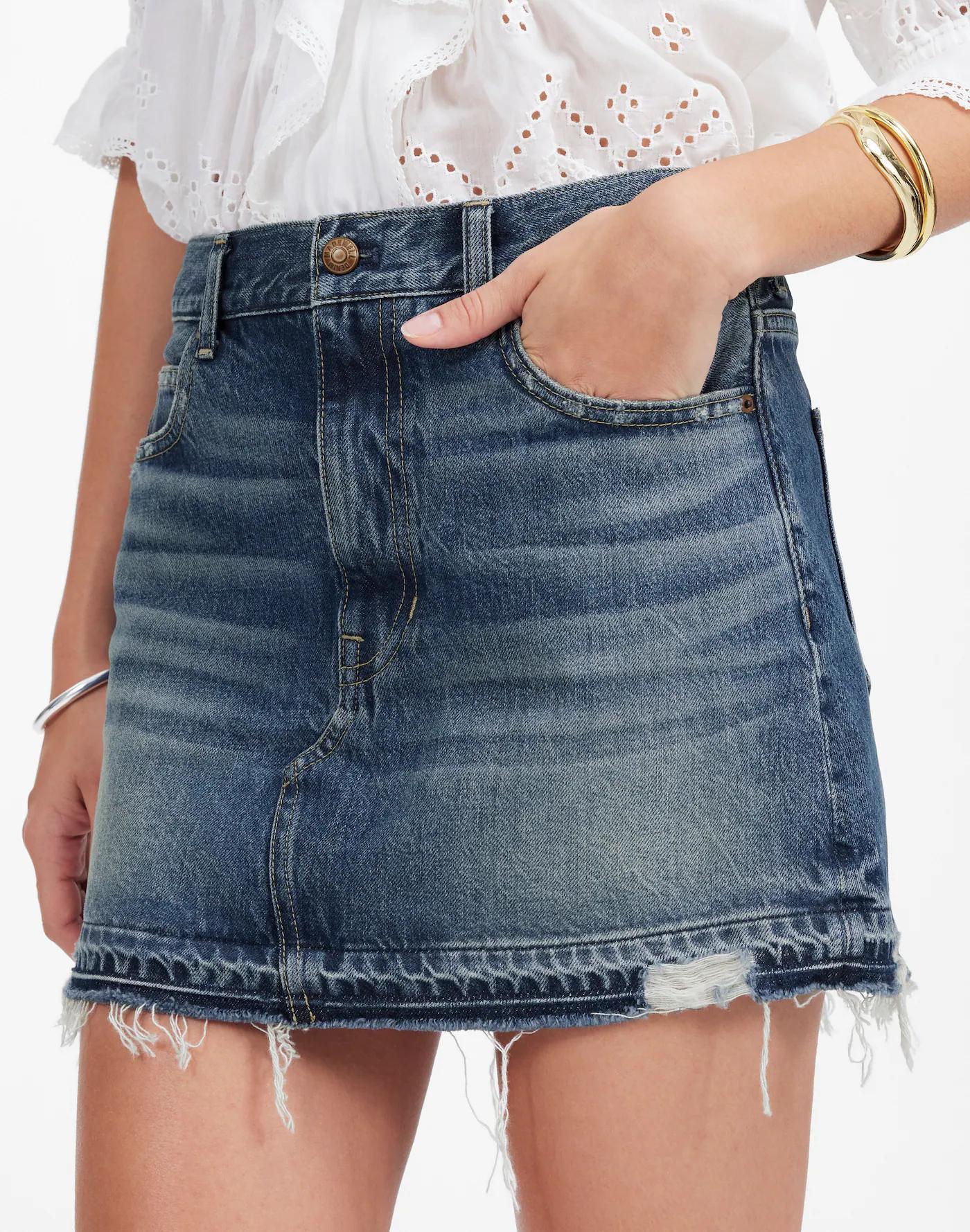 Postage-Stamp Denim Mini Skirt in Croswell Wash Product Image