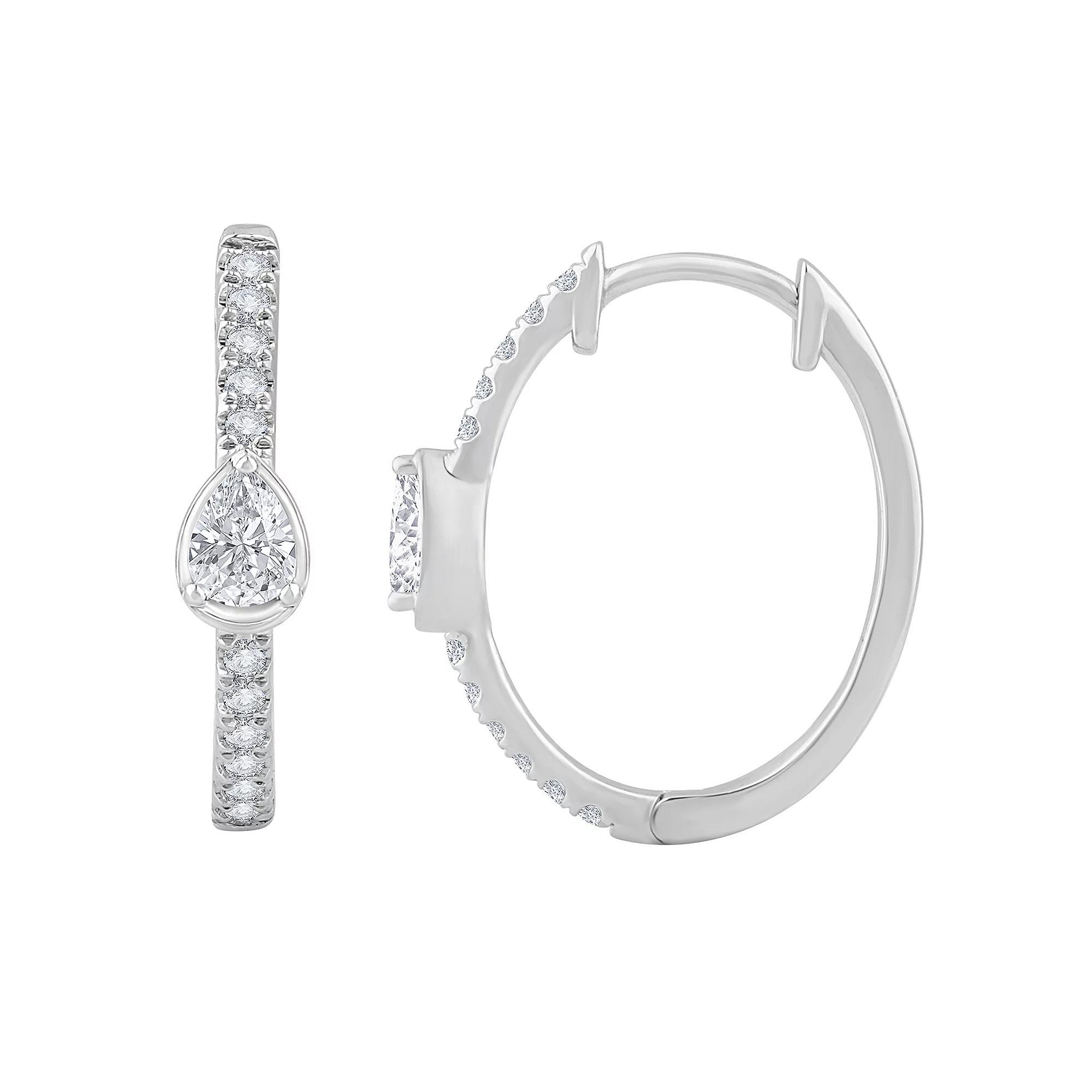 Diamond Medley 14k White Gold 1/2 Carat T.W. Lab-Grown Diamond Hoop Earrings, Women's, 14k Whgold Product Image