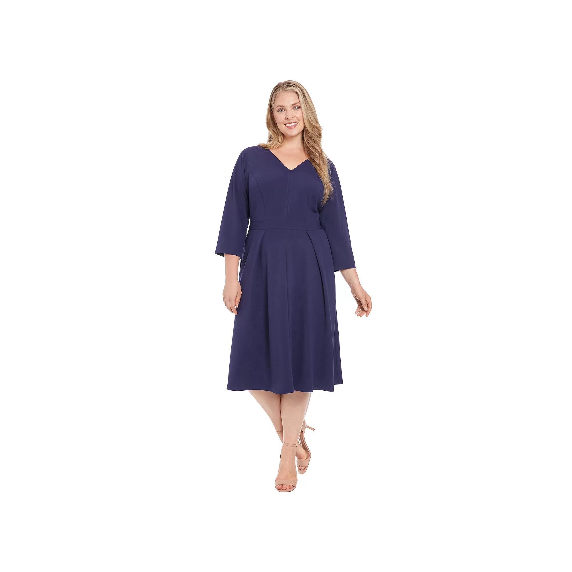 Plus Size London Times V-Neck Tuck Front Fit & Flare Dress, Women's, Size: 14 W, Red Product Image