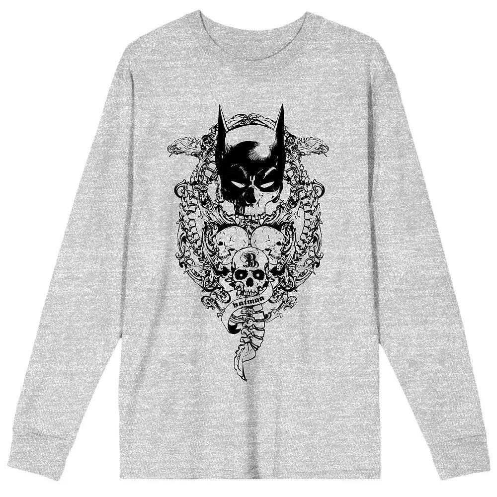 Men's Batman Bat Mask With Skulls Long Sleeve Tee, Size: XL, Gray Product Image