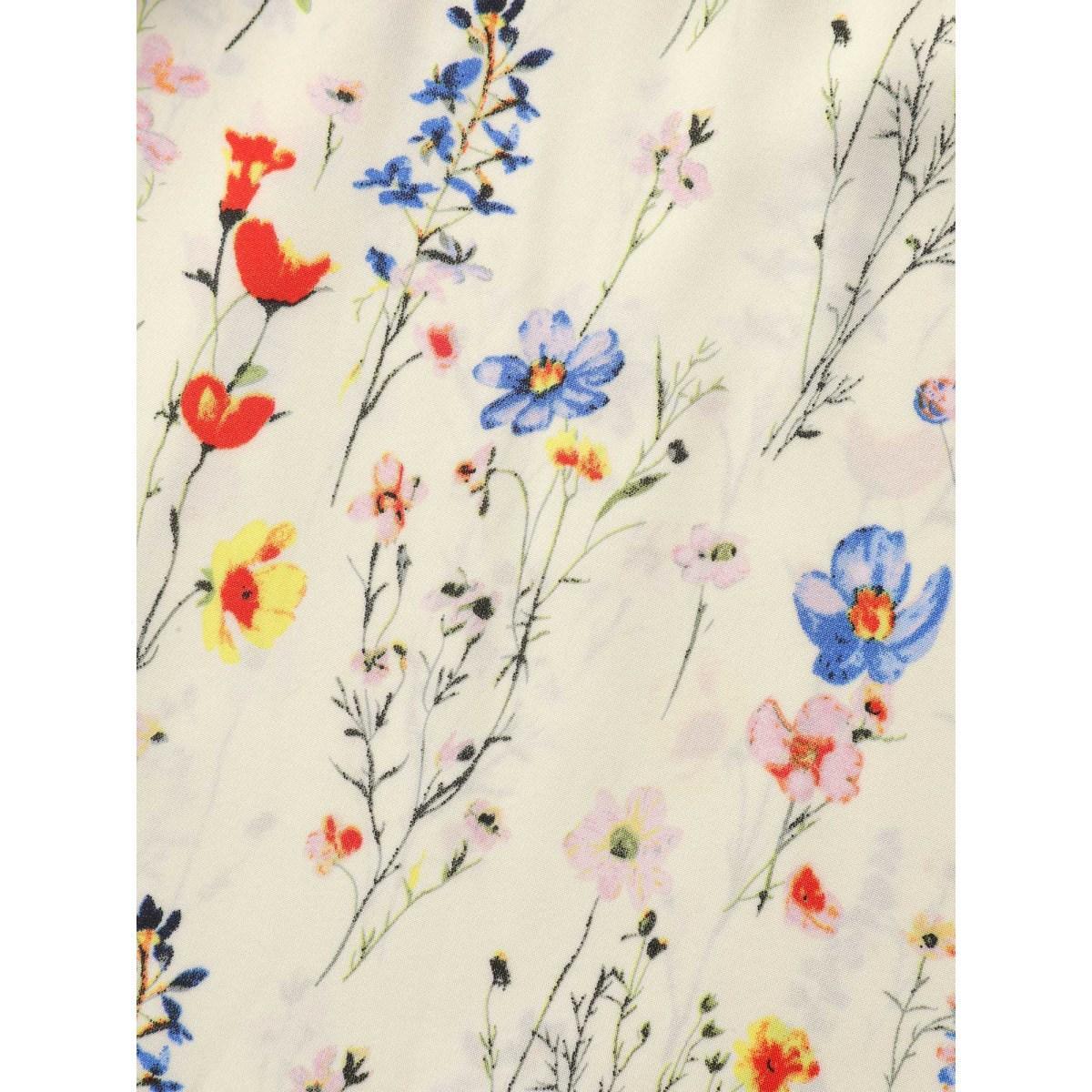 Plus Size Beige Branch Floral Print Notched Collar Blouse Women Short sleeve Notched collar Everyday-Elegant Blouses BloomChic 18-20/2X Product Image