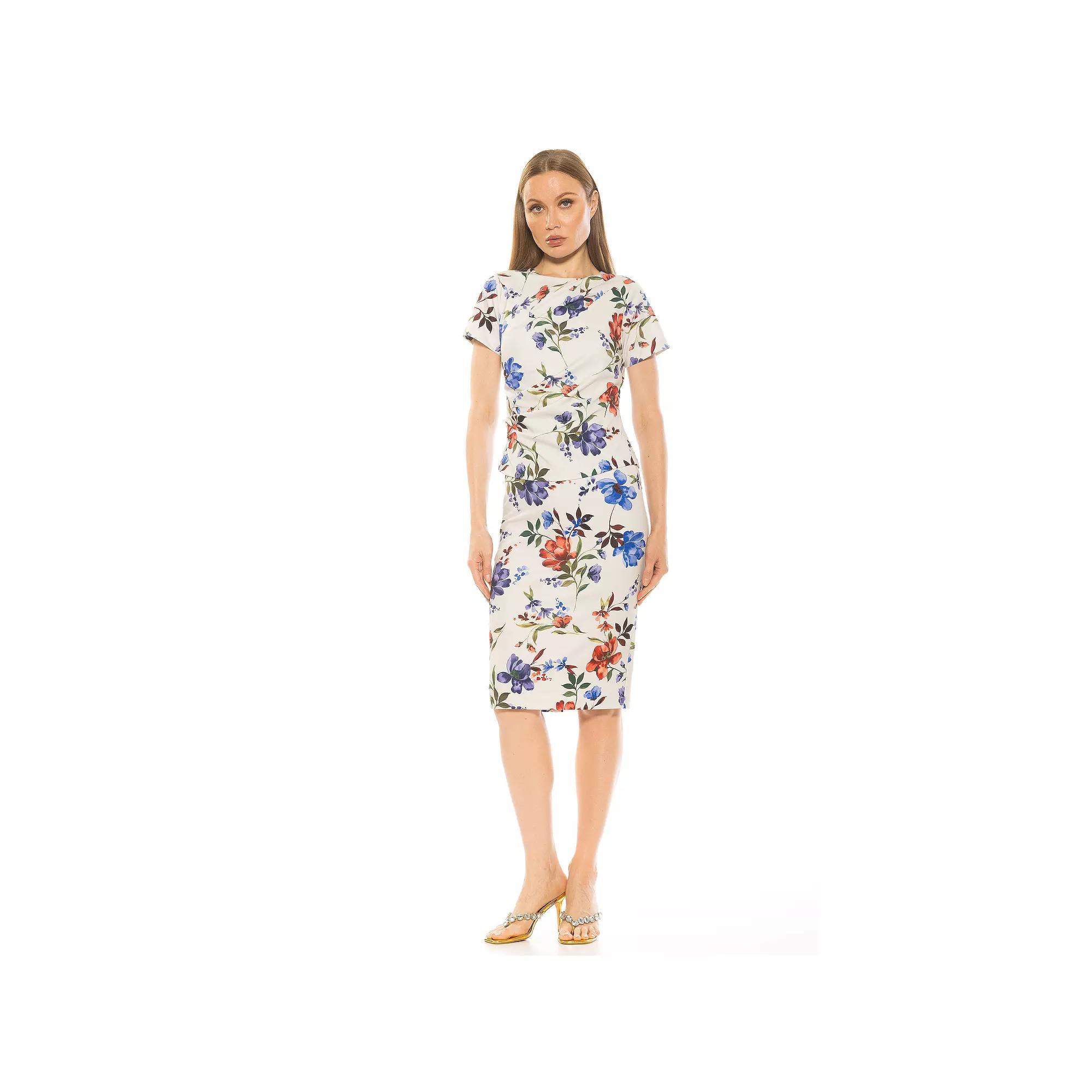 Women's ALEXIA ADMOR Robin Crewneck Draped Midi Dress, Size: Medium, Green Floral Product Image