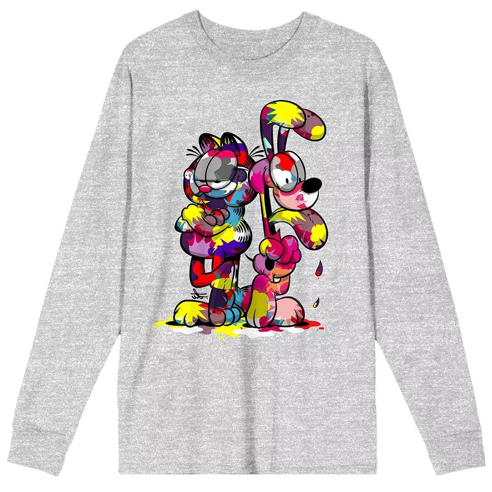 Men's Garfield Paint-Covered Odie & Garfield Long Sleeve Tee, Size: Small, Gray Product Image