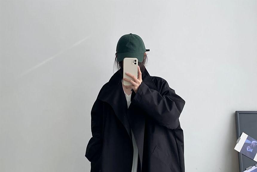 Lapel Collar Plain Puffer Long Coat Product Image