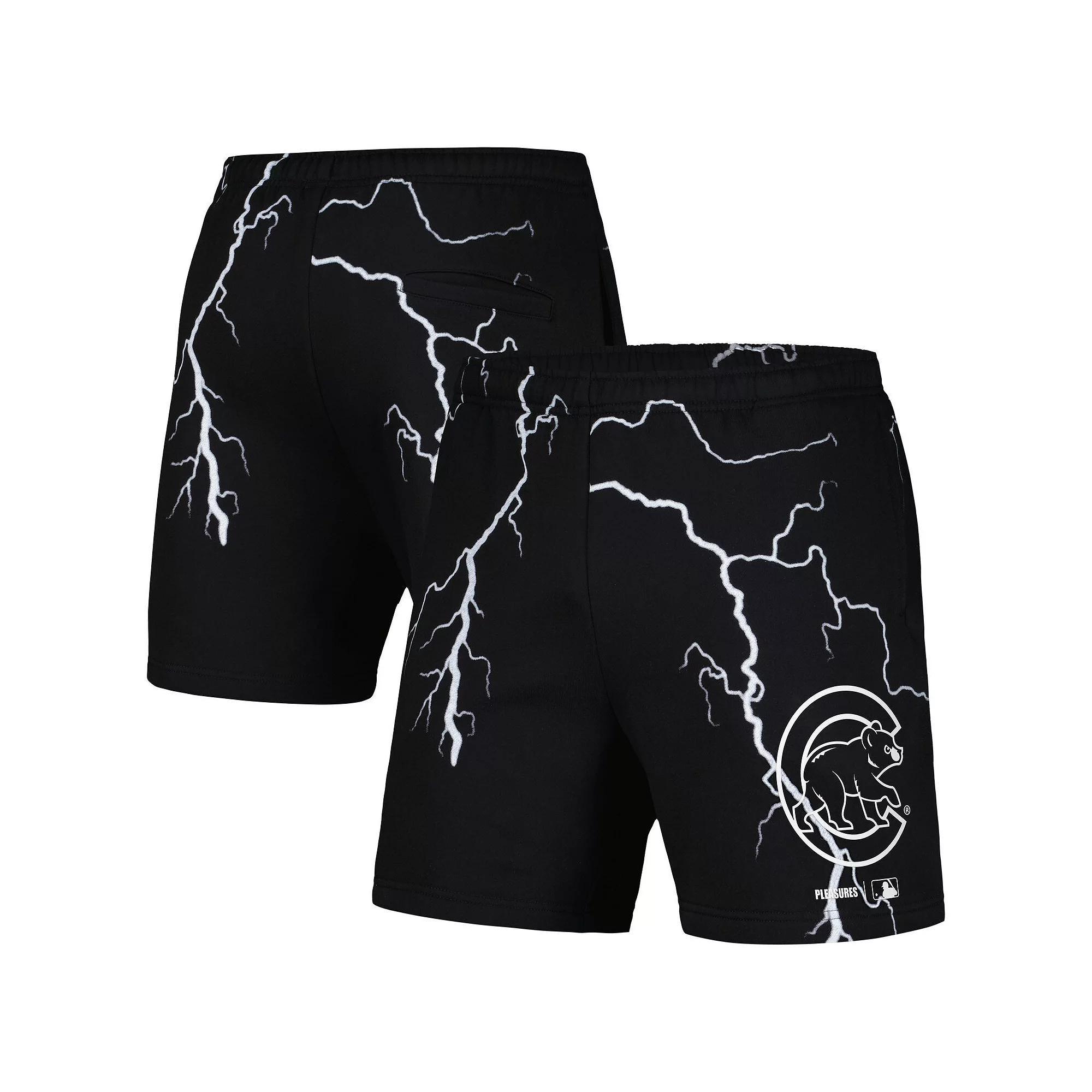 Men's PLEASURES  Black Chicago Cubs Lightning Shorts, Size: 2XL Product Image