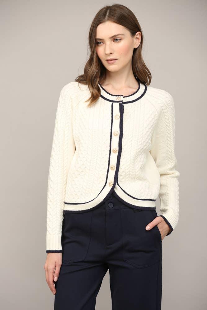 Lovely Collar Cable Knit Cardigan Product Image