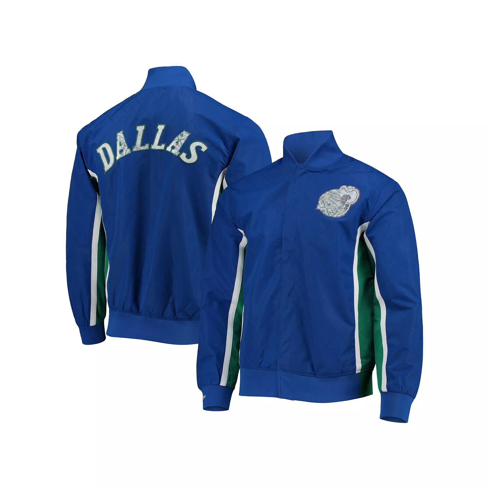 Men's Dallas Mavericks Blue Mitchell & Ness Hardwood Classics 75th Anniversary Authentic Warmup Full-Snap Jacket, Size: Large Product Image