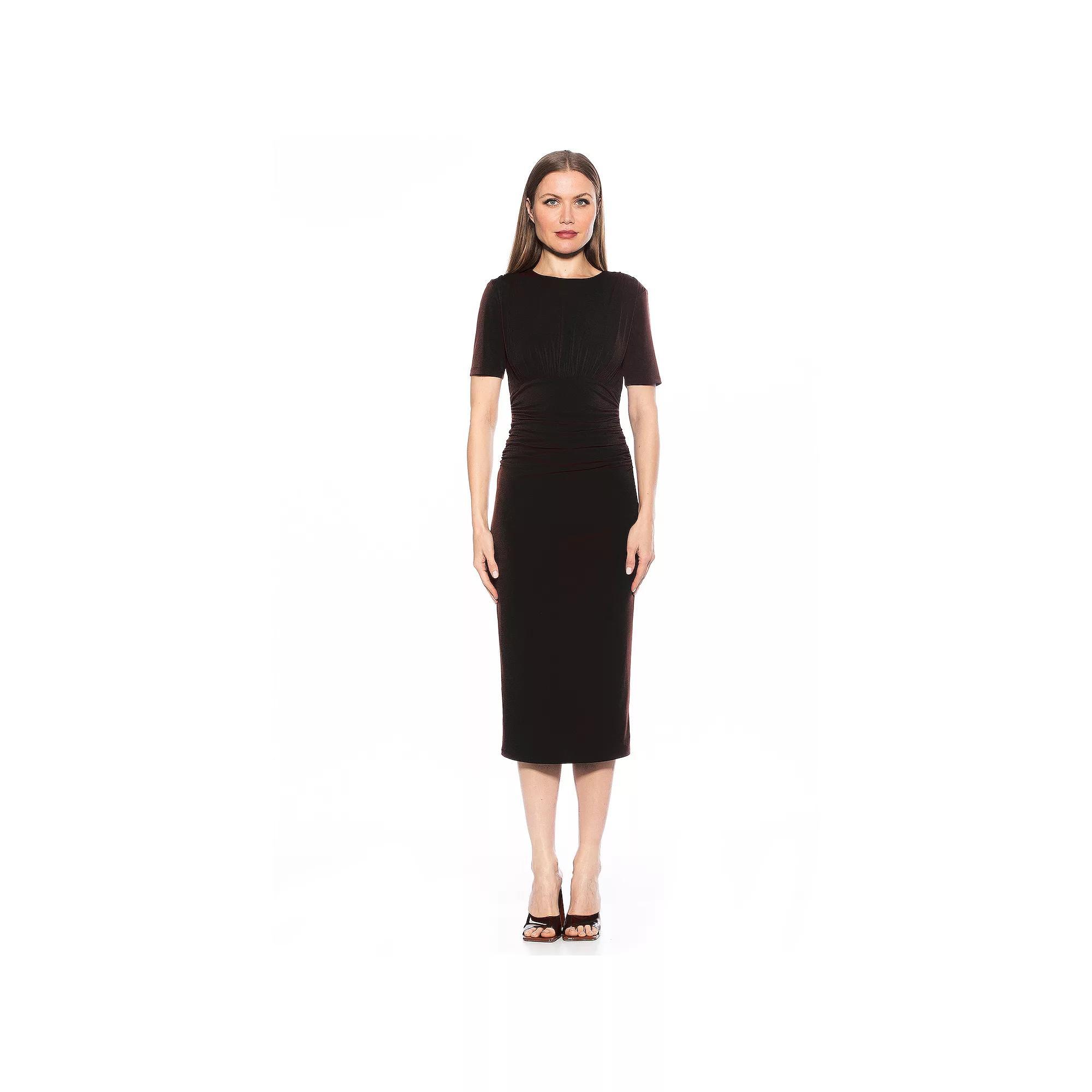 Women's ALEXIA ADMOR Keaton Draped And Ruched Midi Sheath Dress, Size: XS, Black Product Image