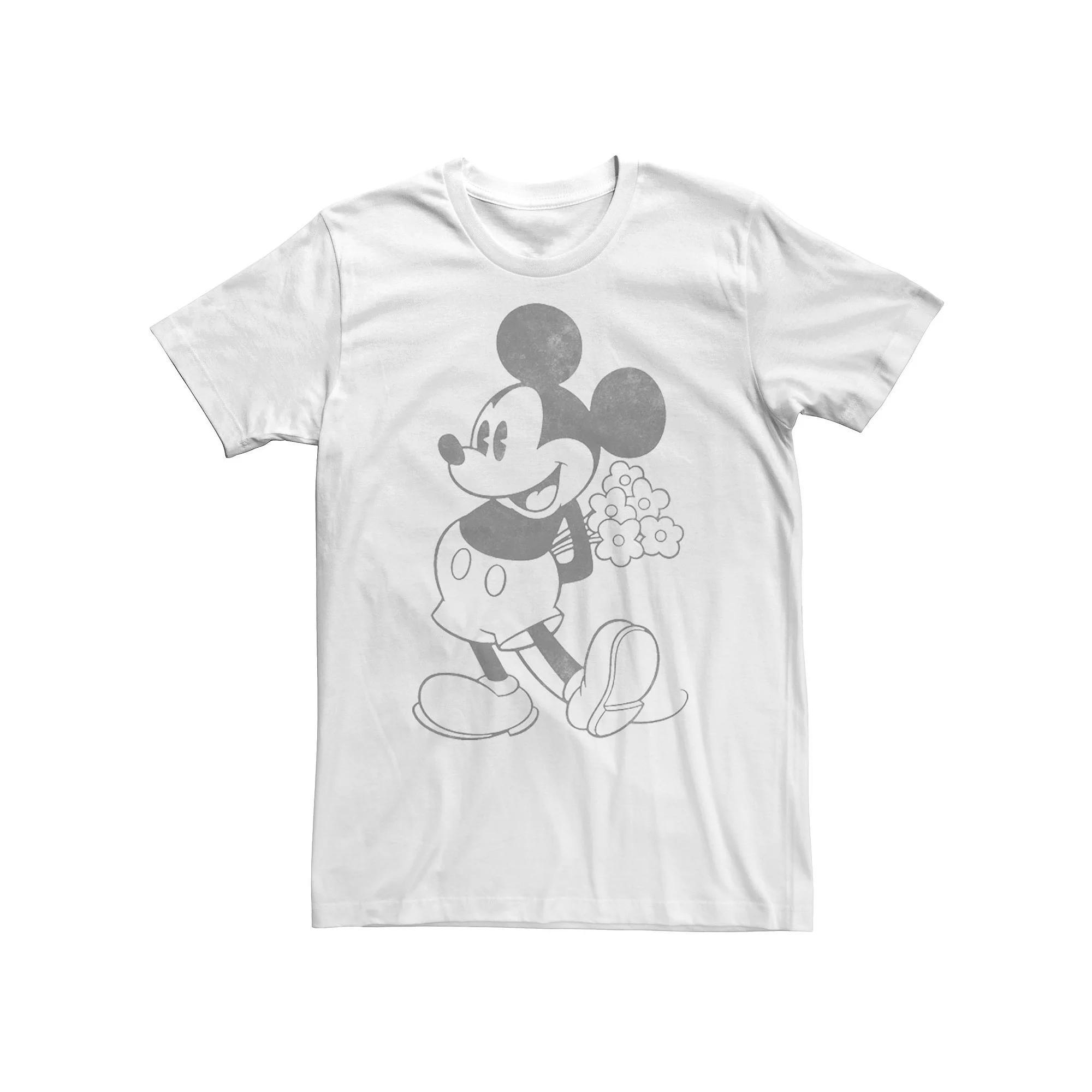 Disney's Mickey Mouse Men's Holding Flowers Vintage Portrait Tee, Boy's, Size: XS, White Product Image