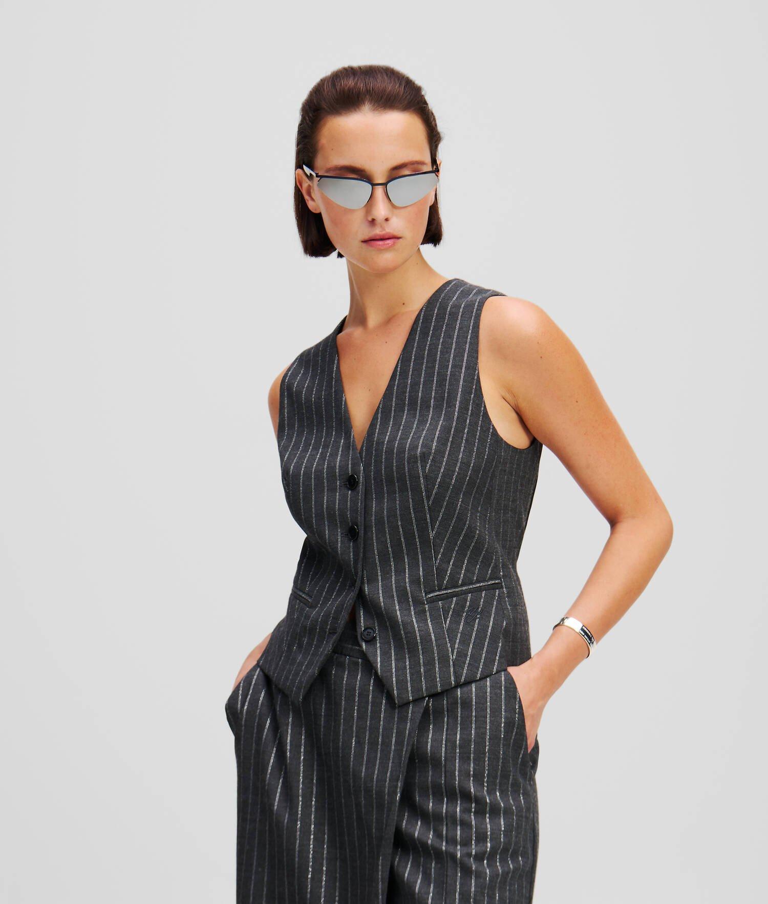 METALLIC PINSTRIPE WRAP PANTS Product Image